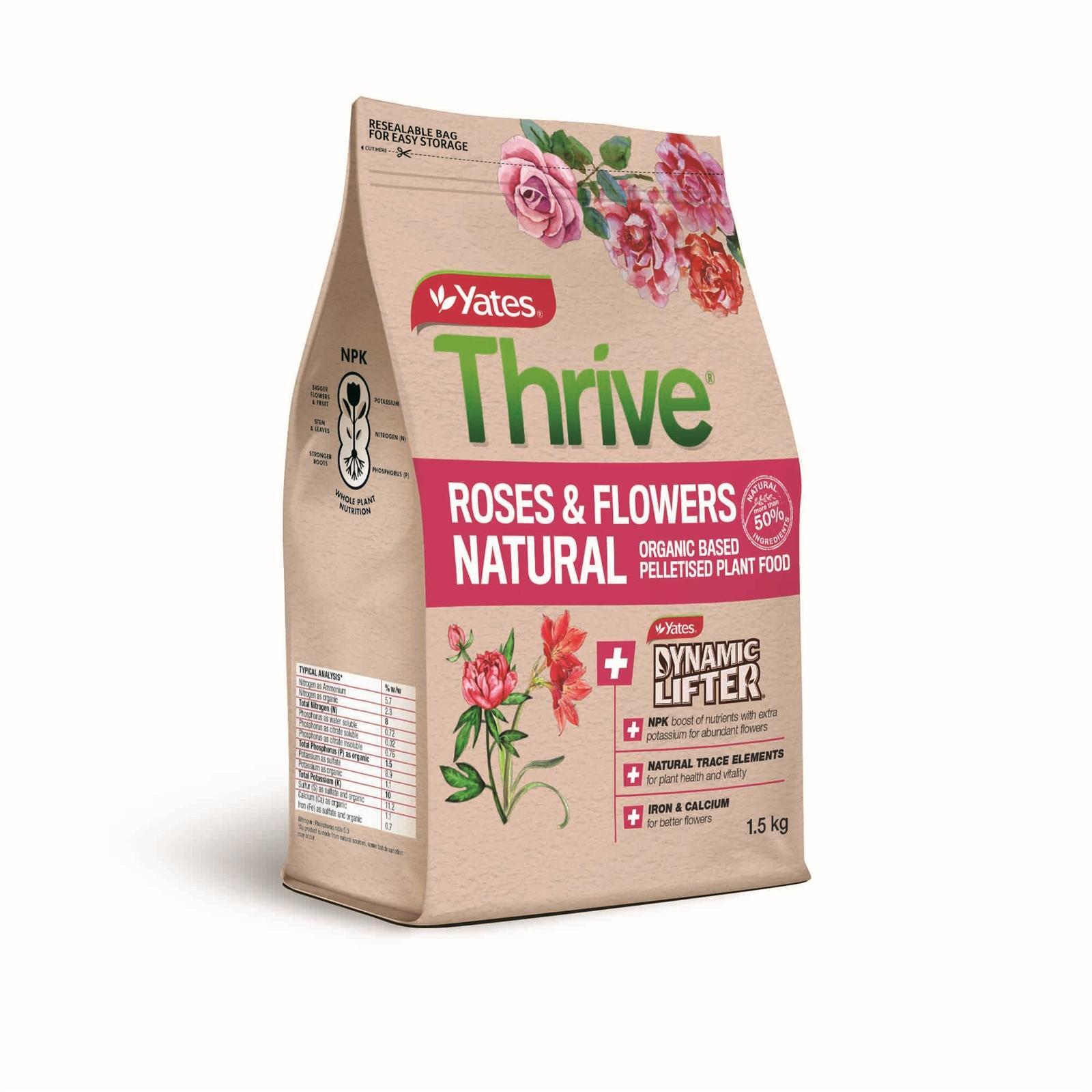 Yates 1.5kg Thrive Natural Roses And Flowers Organic Based Pelletised Plant Food