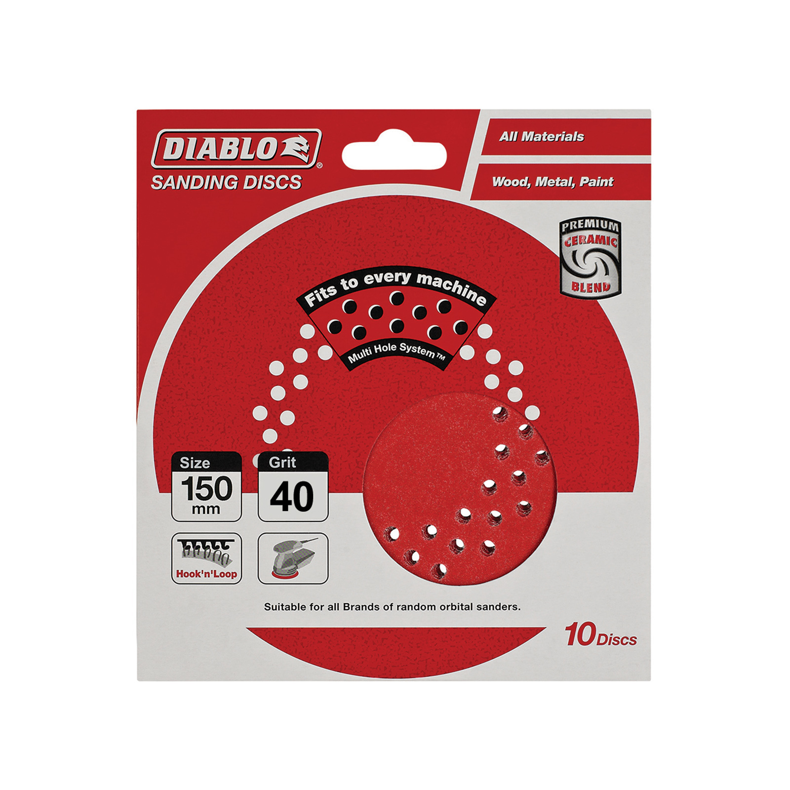 Diablo 150mm 40 Grit Multi Surface Orbital Sanding Discs - 10 Pack