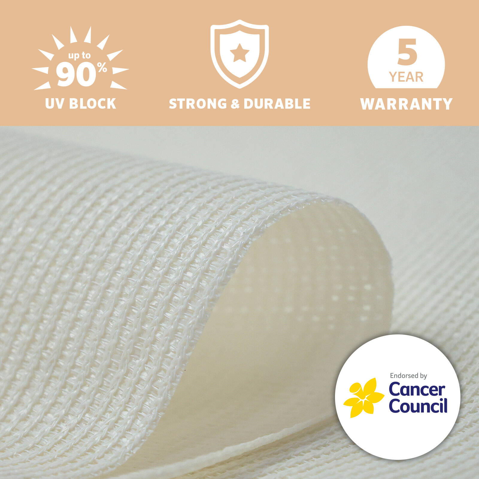 Coolaroo 1.83m Wide Natural Weatherproof Shade Cloth - Per Metre