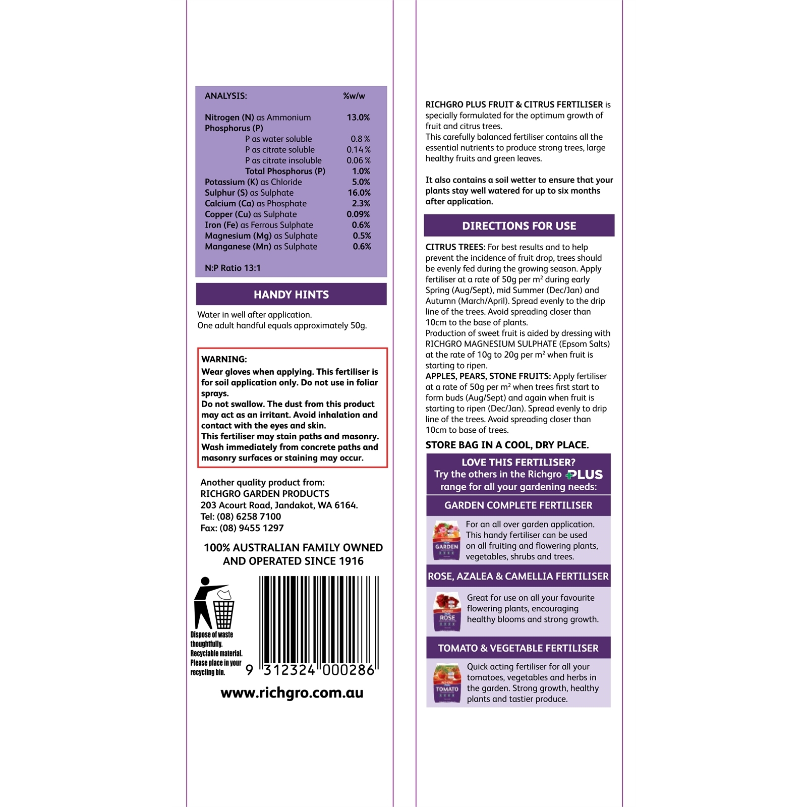 Richgro Plus 2.5kg Fruit and Citrus Fertiliser - 2.5kg