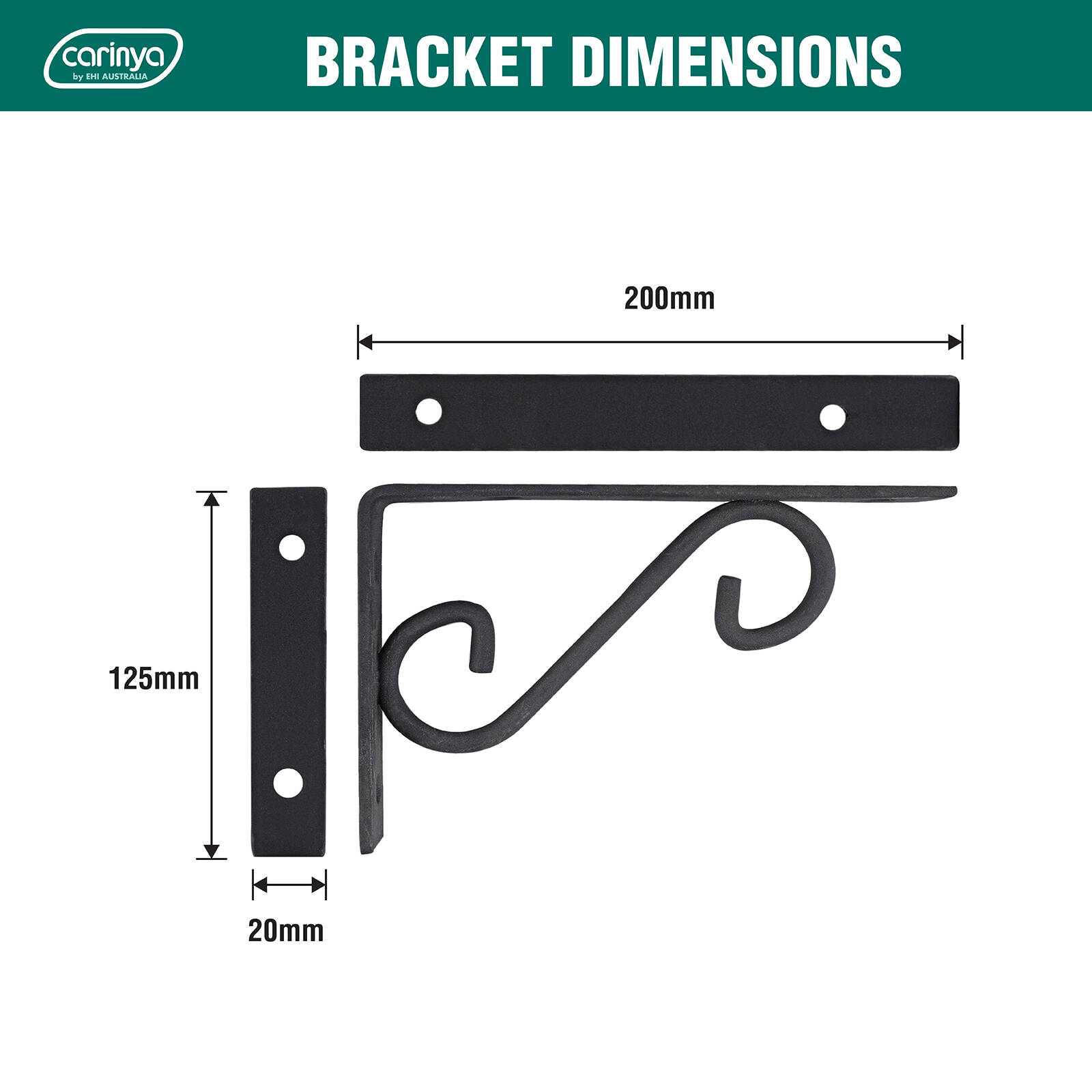 Carinya 200 x 125mm Black Scroll Stayed Bracket 5 Carinya 200 x 125mm Black Scroll Stayed Bracket