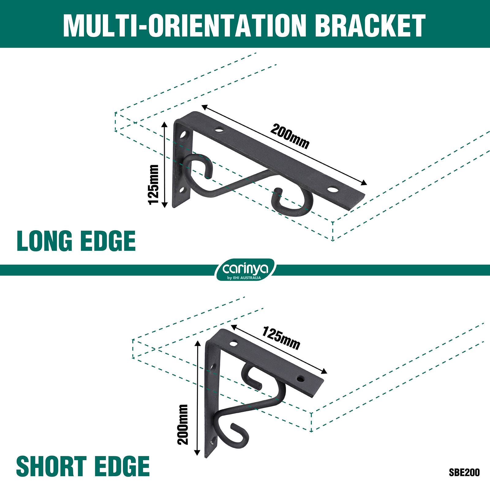 Carinya 200 x 125mm Black Scroll Stayed Bracket 7 Carinya 200 x 125mm Black Scroll Stayed Bracket