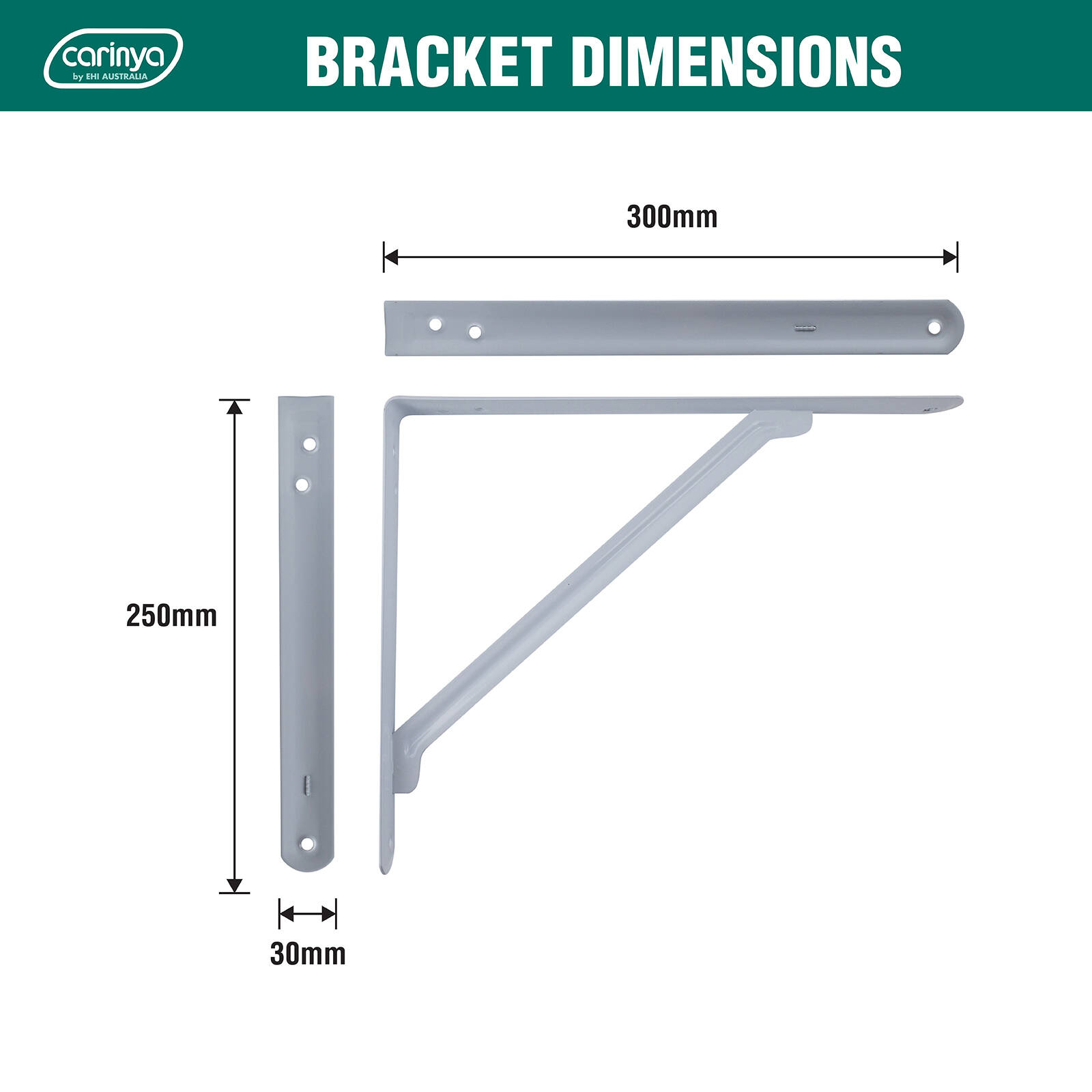 Carinya 300 x 250mm White Light Stayed Bracket 5 Carinya 300 x 250mm White Light Stayed Bracket