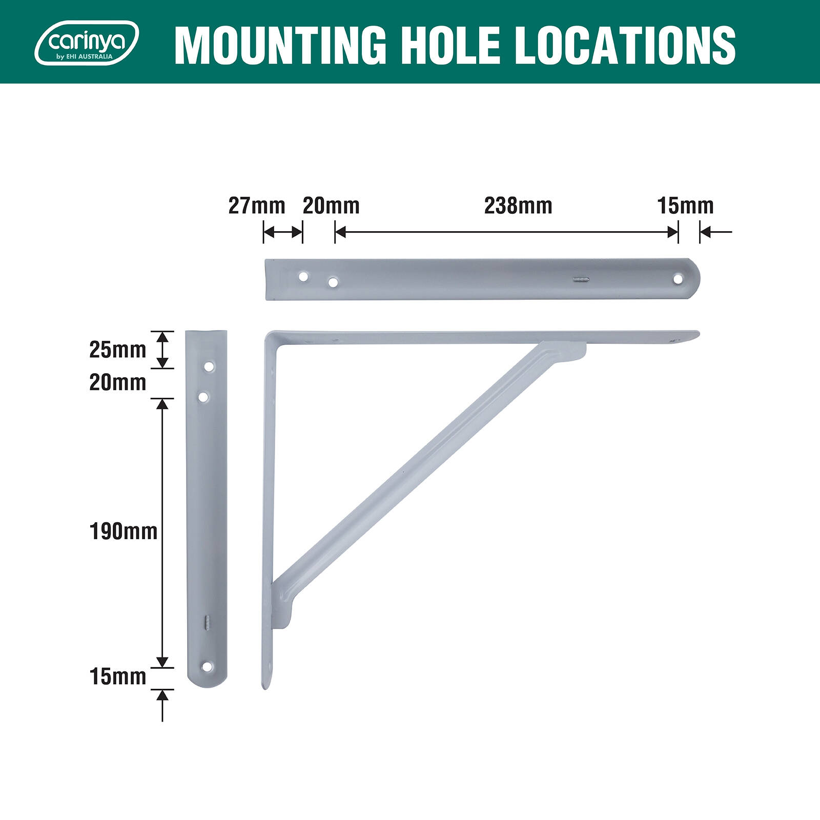 Carinya 300 x 250mm White Light Stayed Bracket 6 Carinya 300 x 250mm White Light Stayed Bracket