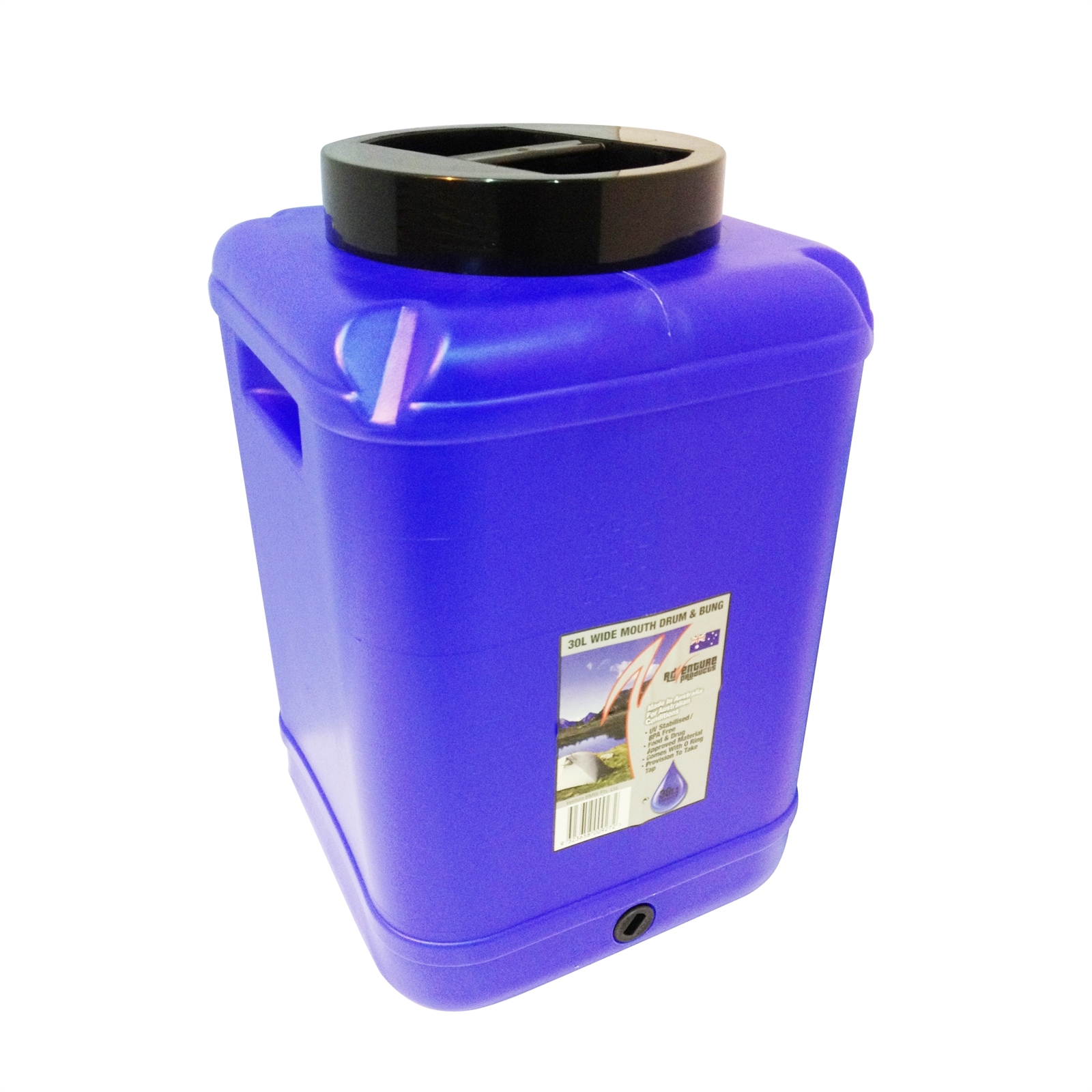 AdVenture Products 30L Blue Tint Wide Mouth Water Storage Drum With Bung