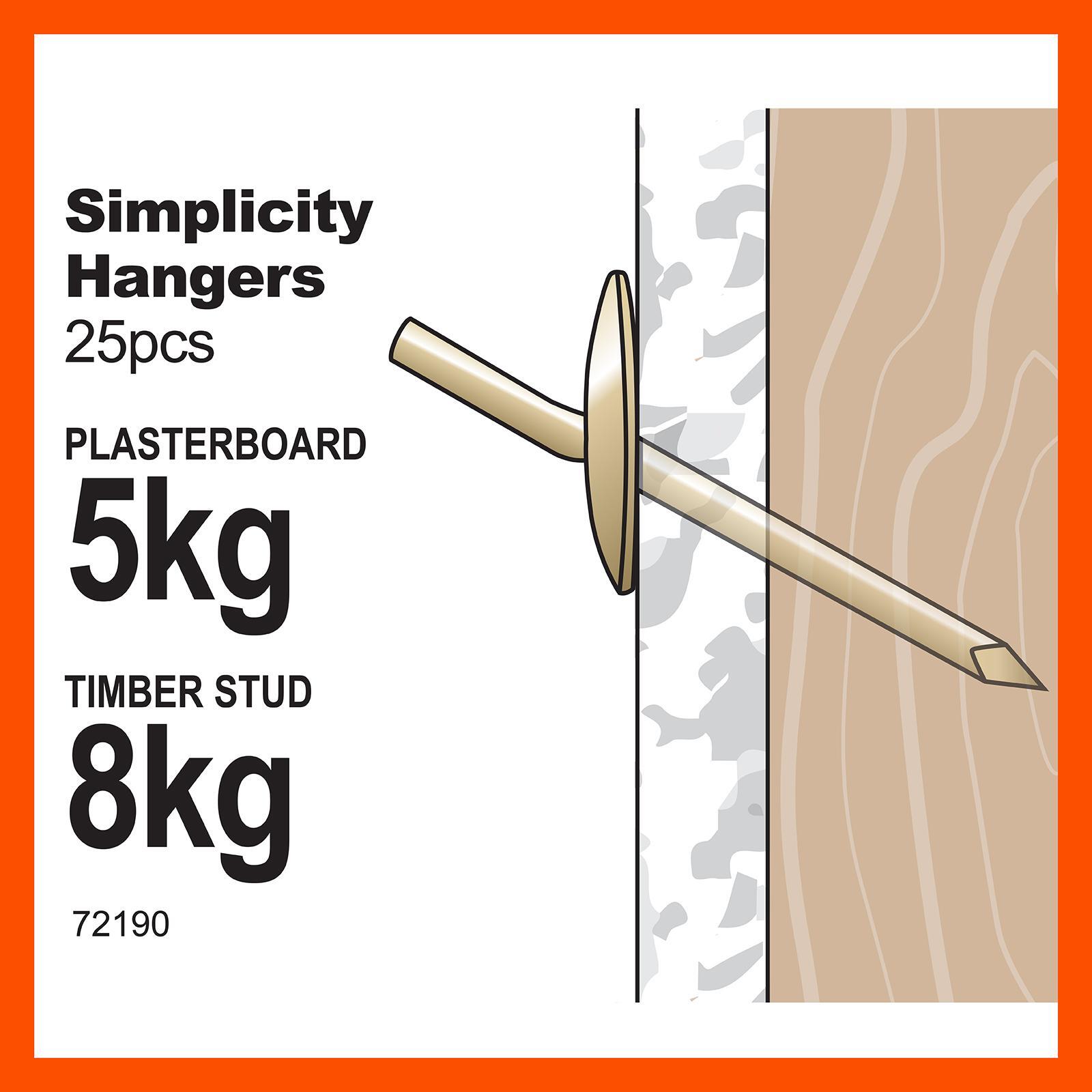 Everhang 8kg Brass Plated Picture Hanging Simplicity Hook - 25 Pack 4 Everhang 8kg Brass Plated Picture Hanging Simplicity Hook - 25 Pack