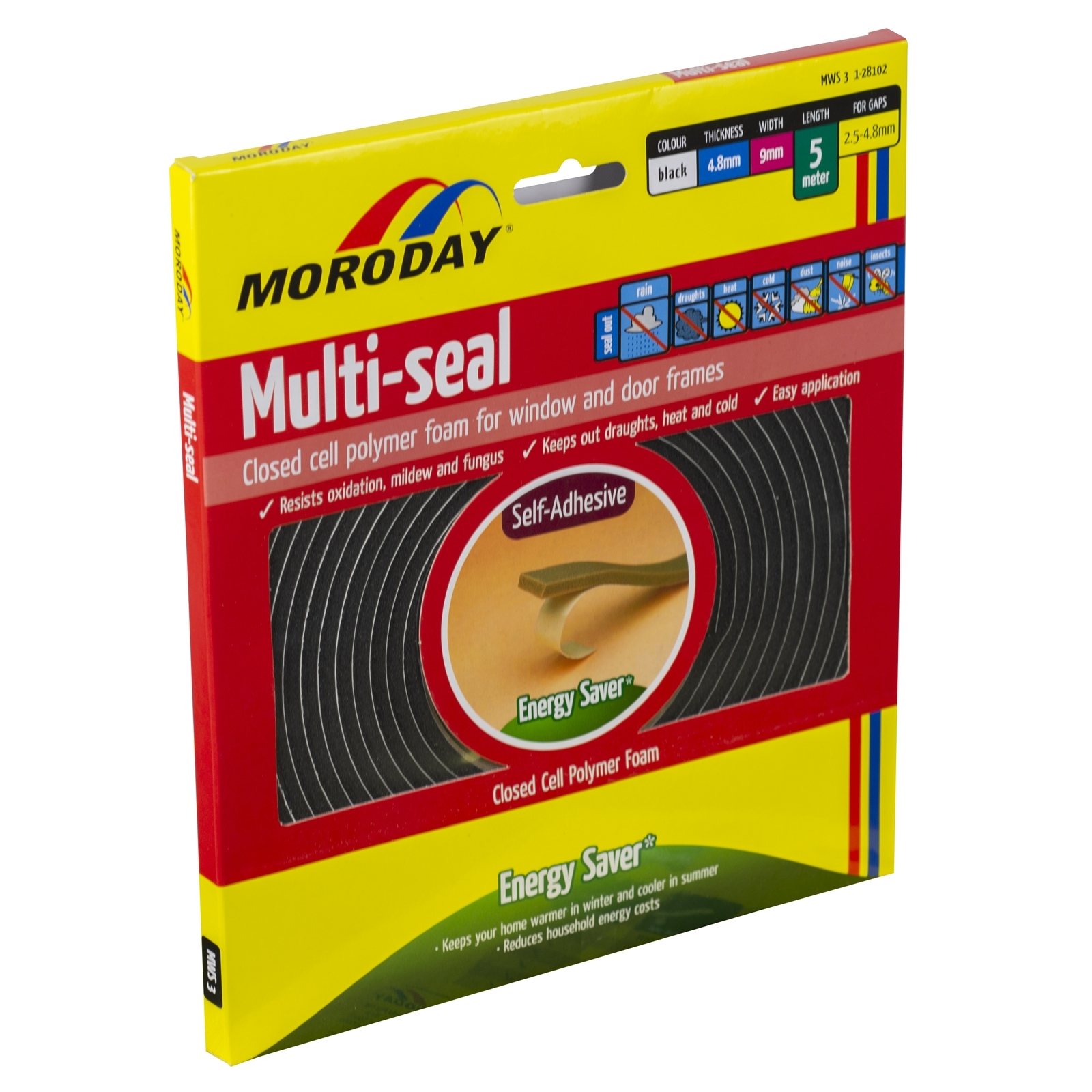 Moroday 4.8 x 9mm x 5m Black MWS3 Self-Adhesive Multi Seal