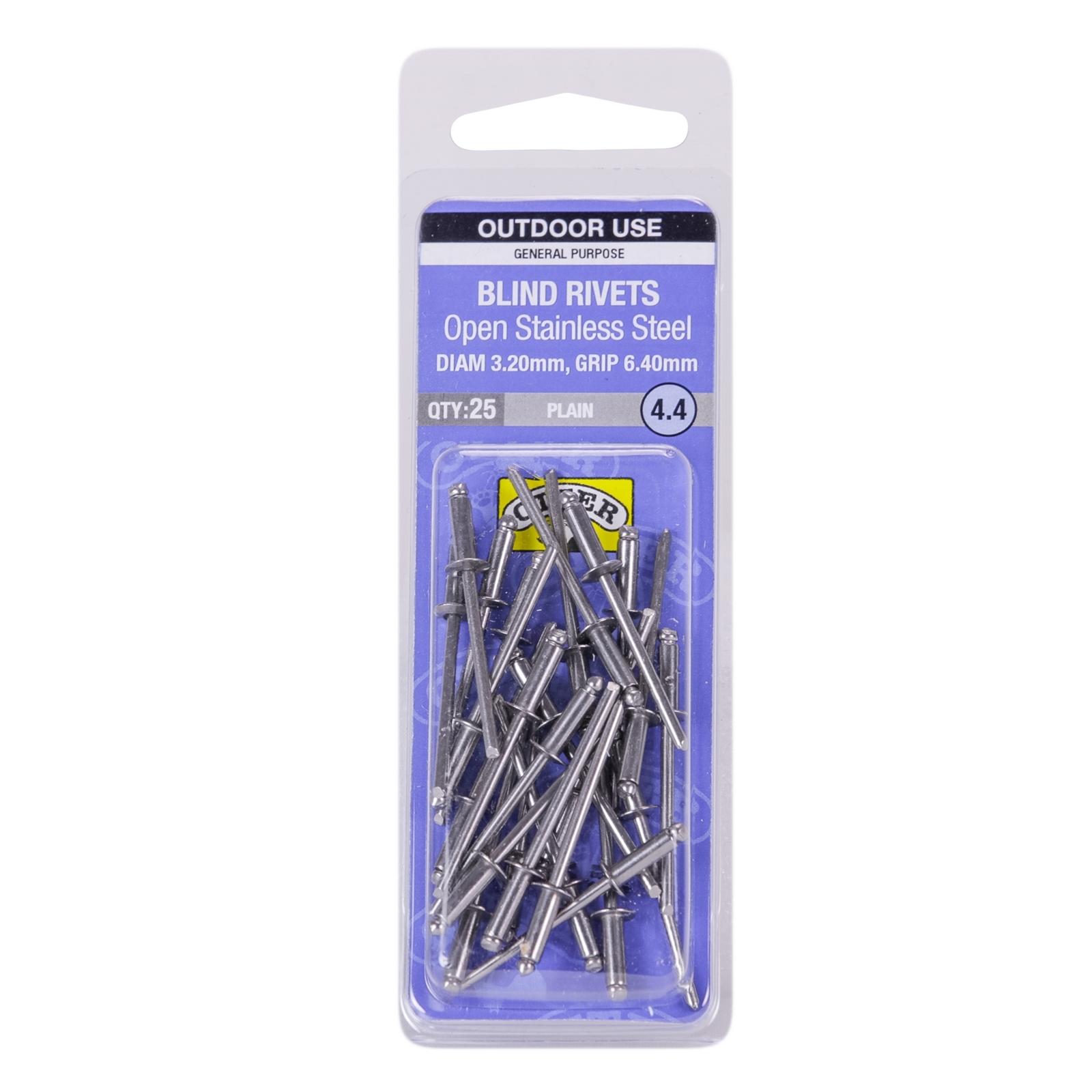 Otter 3.2 x 6.4mm Open Stainless Steel Blind Rivets - 25 Pack