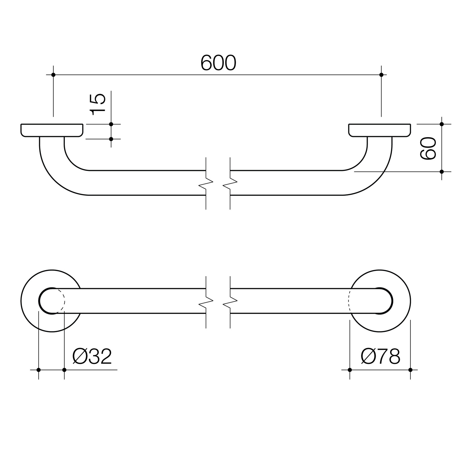 Caroma 300mm Chrome Home Collection Grab Rail - 450mm White