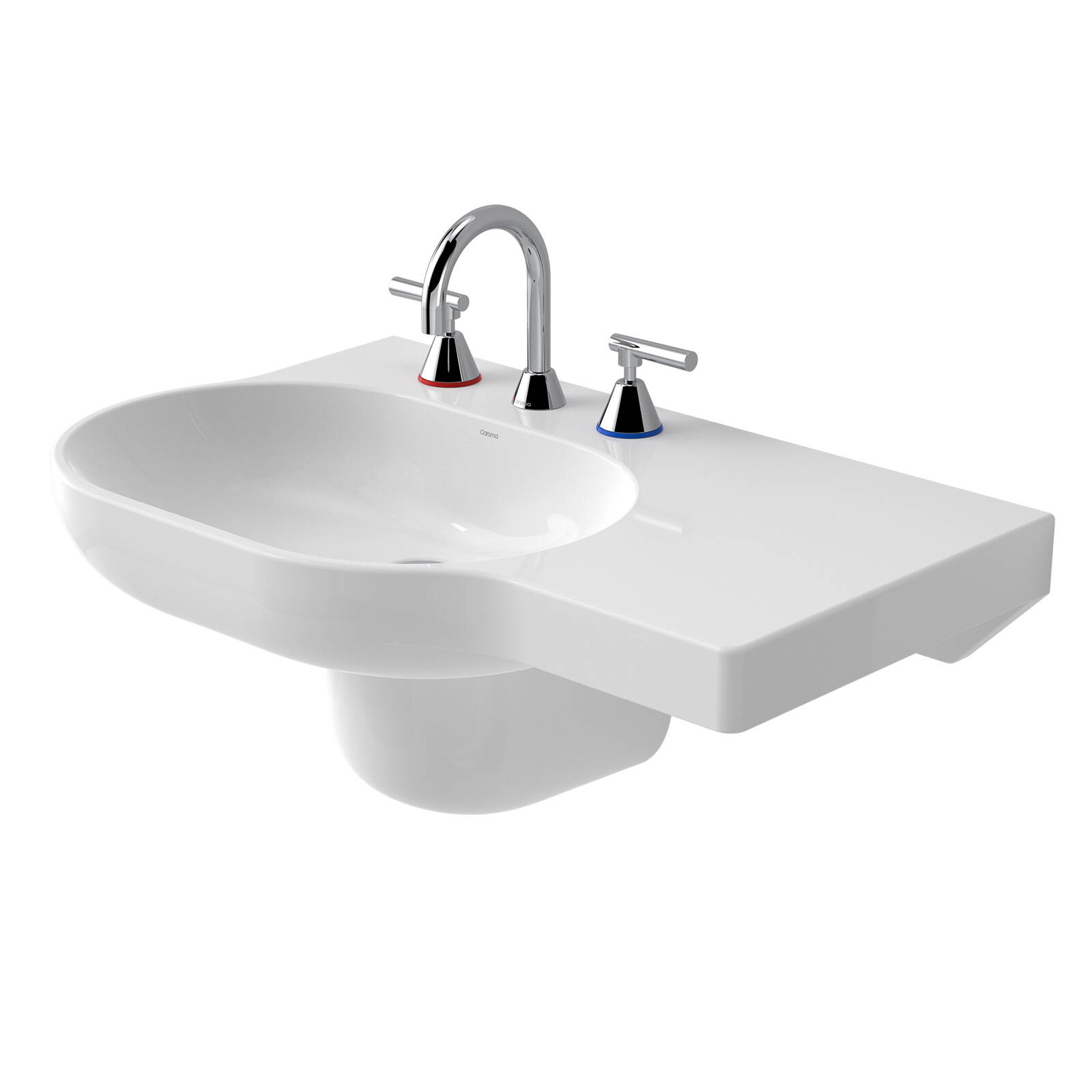 Caroma 720mm White Opal Right Hand Wall Basin with 3 Tap Holes