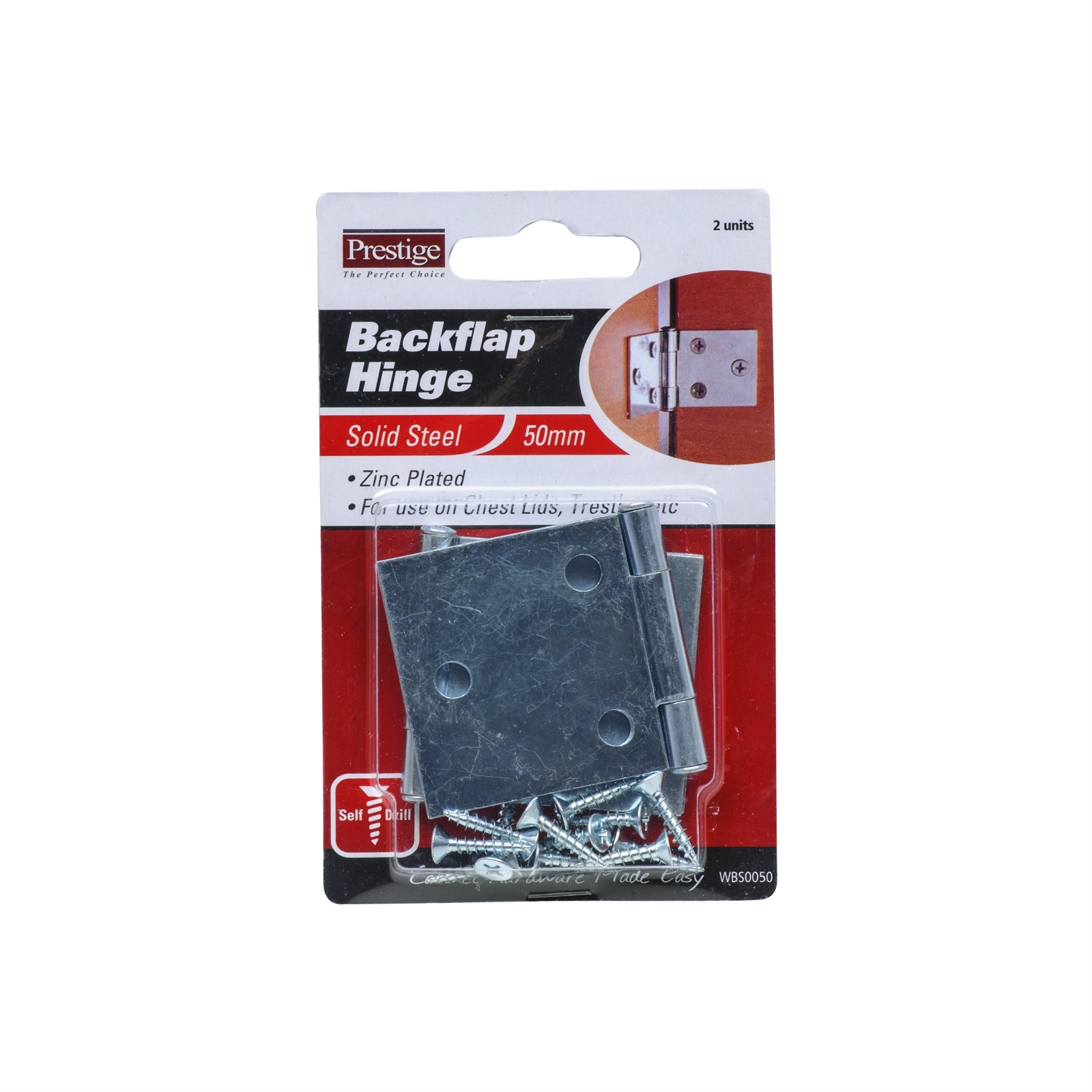 Prestige 50mm Zinc Plated Backflap Hinge - 2 Pack