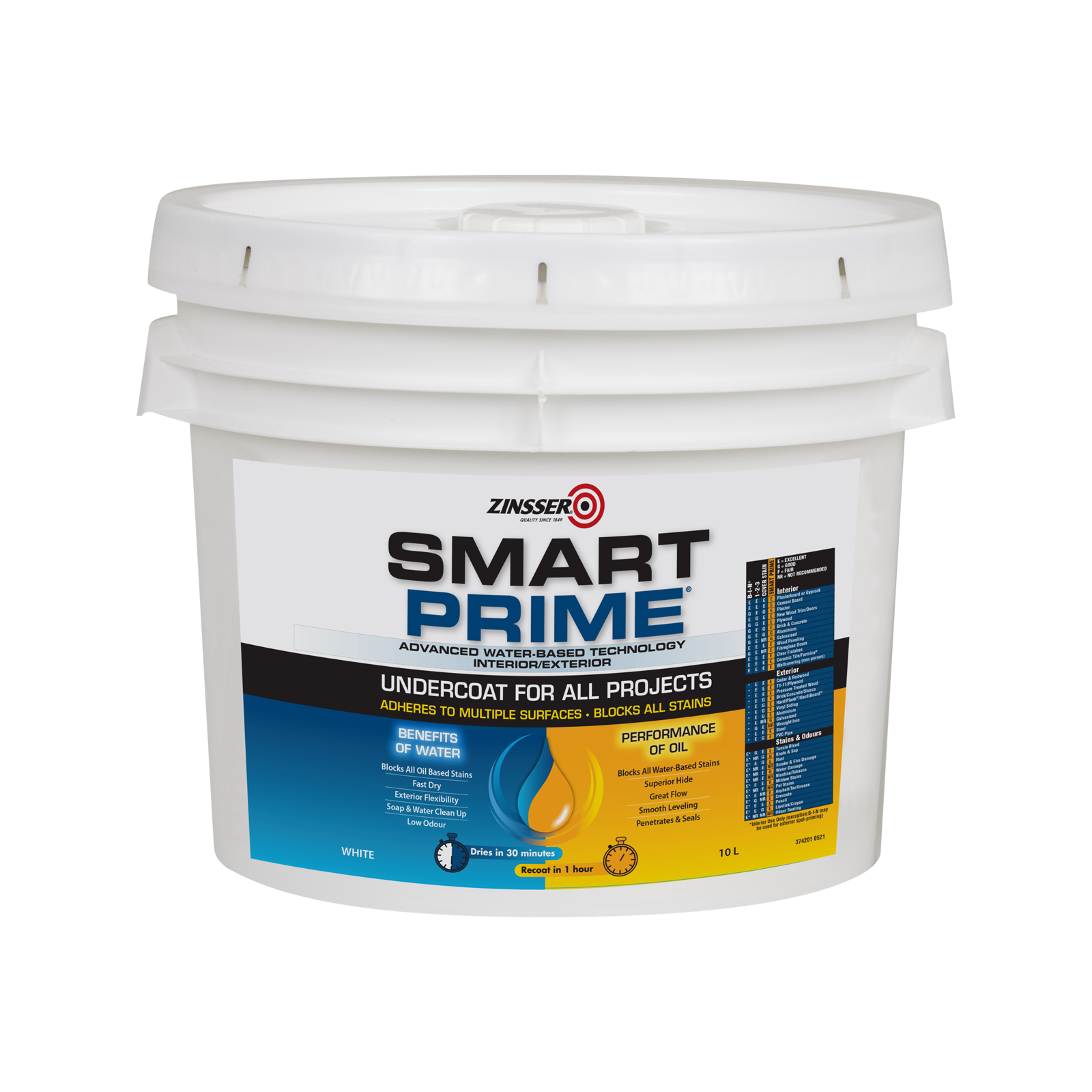 Zinsser Water Based Smart Prime Undercoat - White 10L