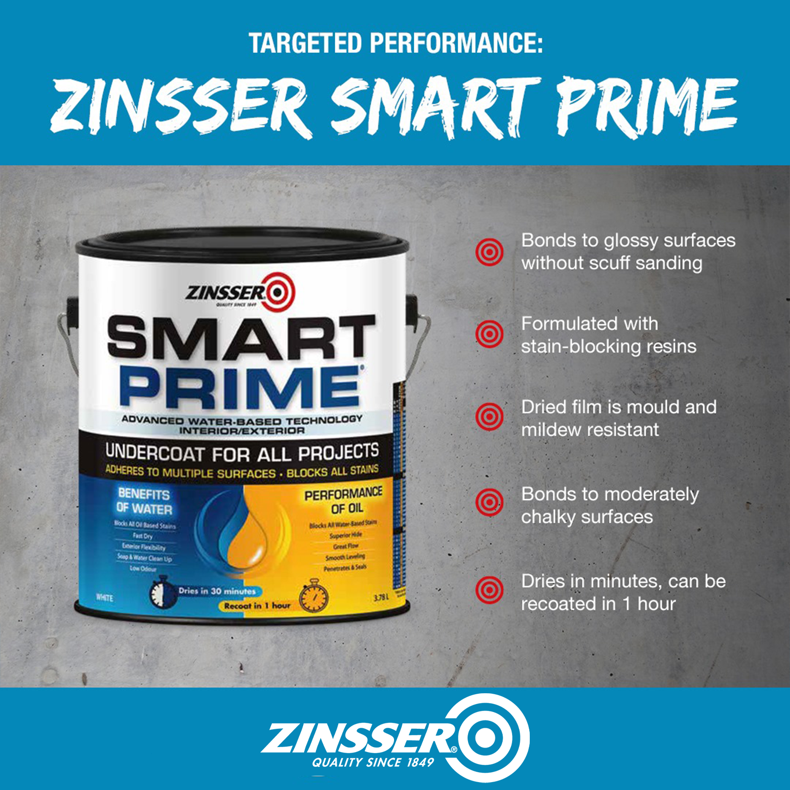 Zinsser Water Based Smart Prime Undercoat - White 10L