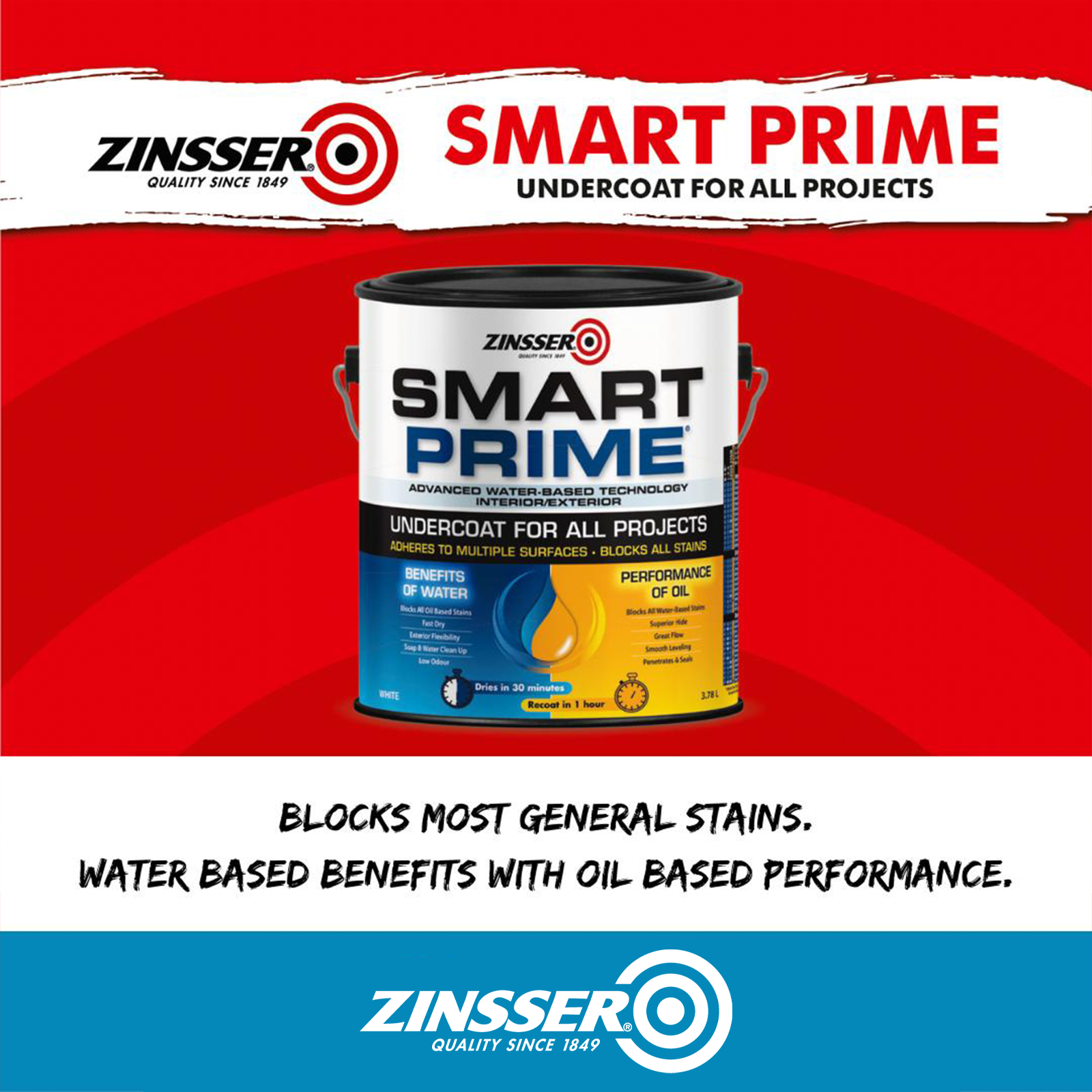Zinsser Water Based Smart Prime Undercoat - White 10L 3 Zinsser Water Based Smart Prime Undercoat - White 10L