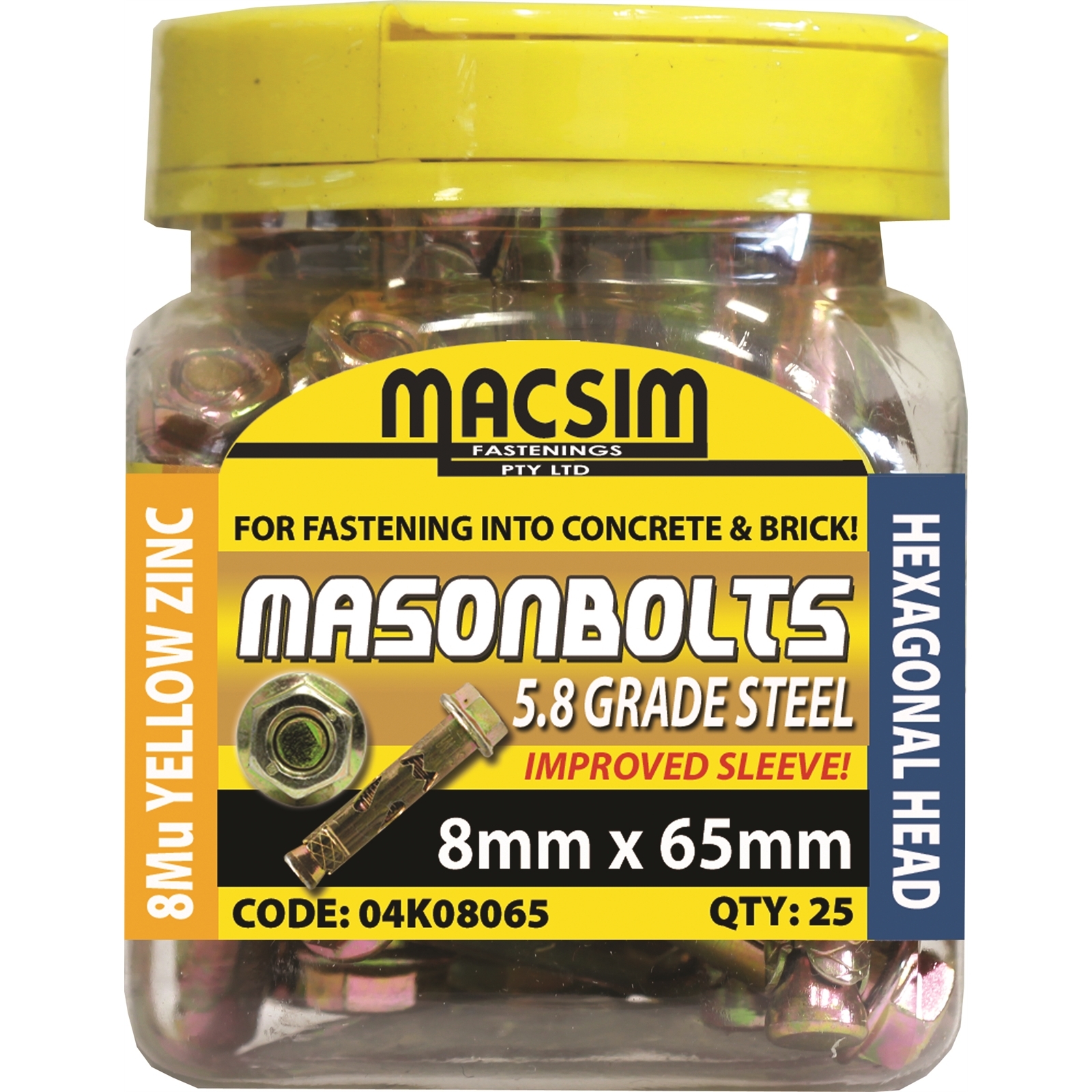 Macsim Fasteners 8 x 65mm Zinc Sleeve Anchor - 25 Pack