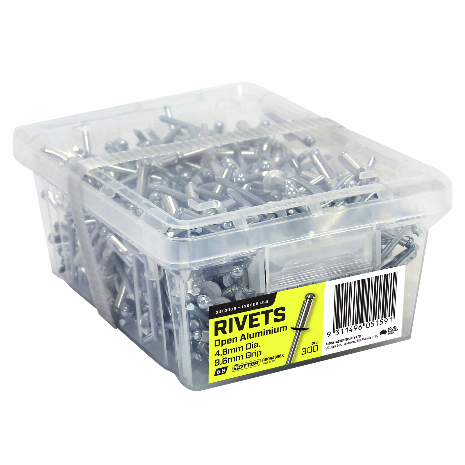 Otter 4.8 x 9.6mm Open Aluminium Blind Rivets - 300 Pack