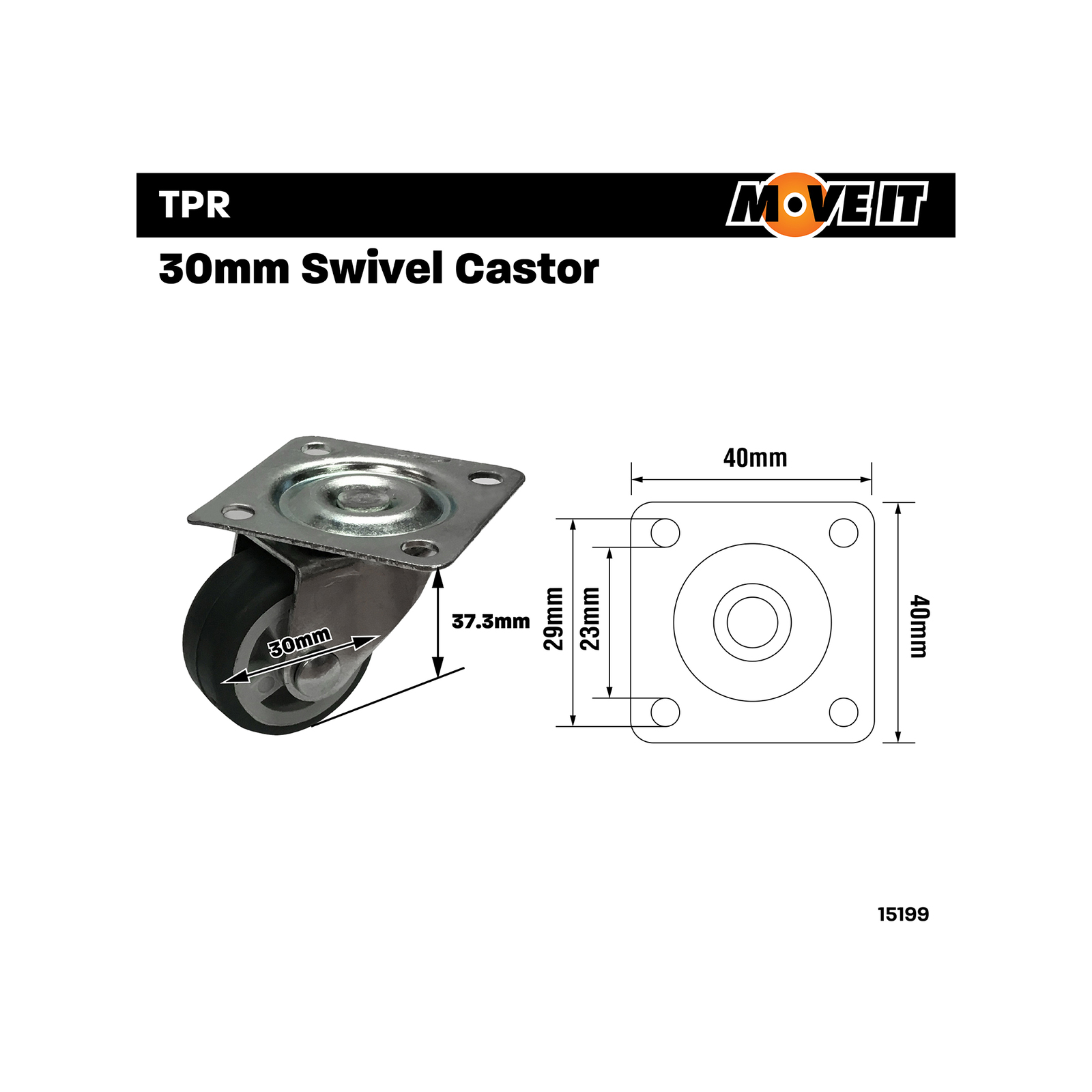 Move It 30mm 20kg Grey Swivel Plate Castor - 2 Pack 7 Move It 30mm 20kg Grey Swivel Plate Castor - 2 Pack