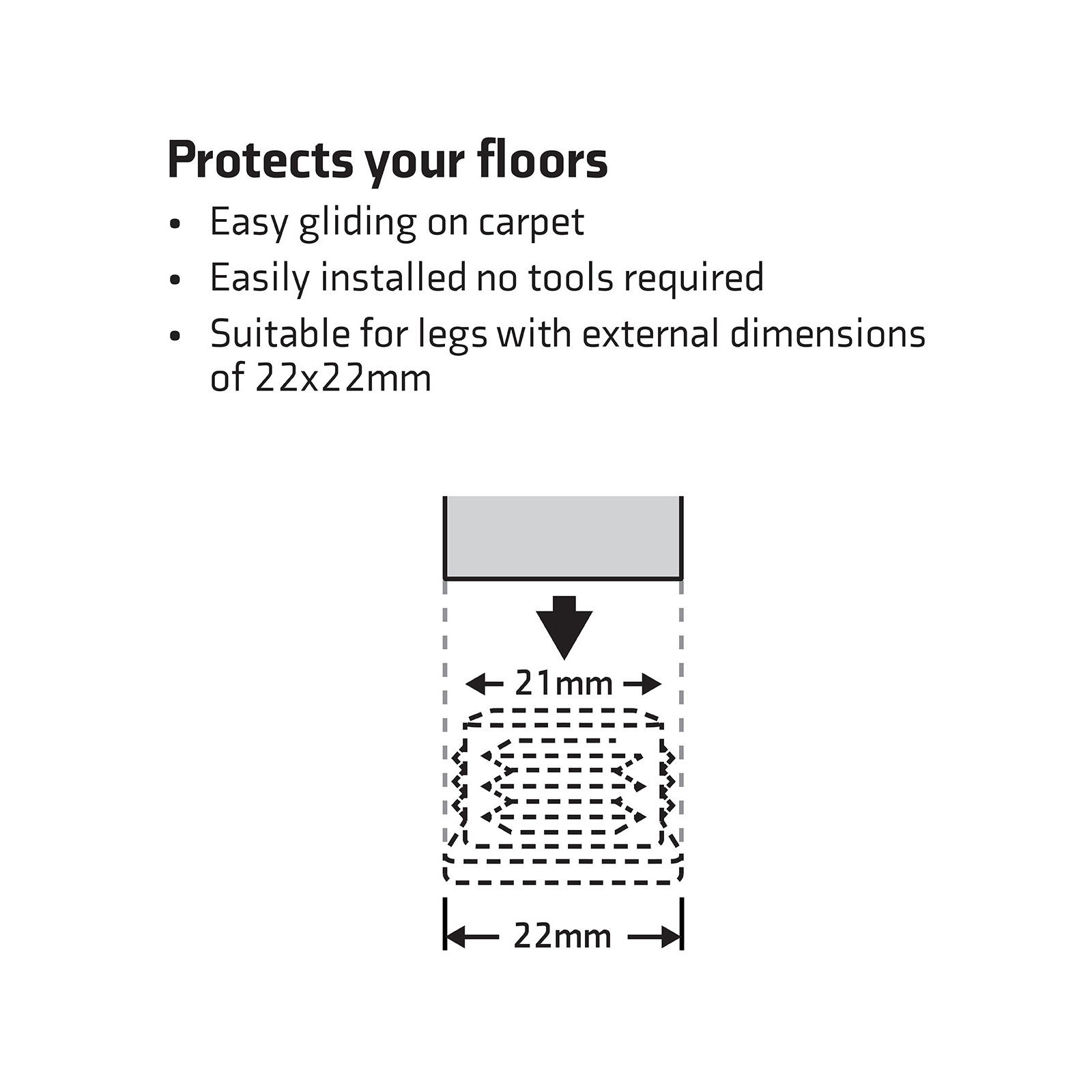 Surface Gard 22mm Black Square Plastic Internal Chair Tip - 4 Pack 4 Surface Gard 22mm Black Square Plastic Internal Chair Tip - 4 Pack