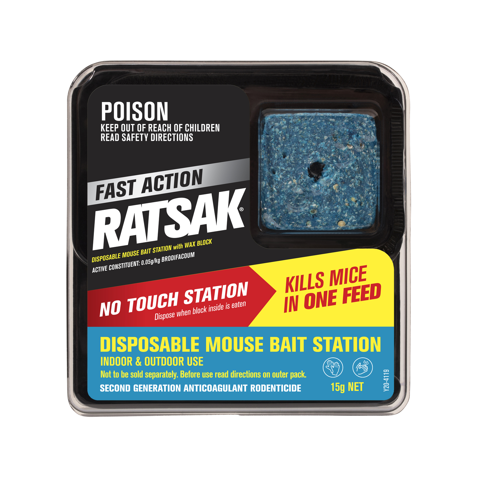RATSAK Fast Action Disposable Mouse Bait Station With Wax Block