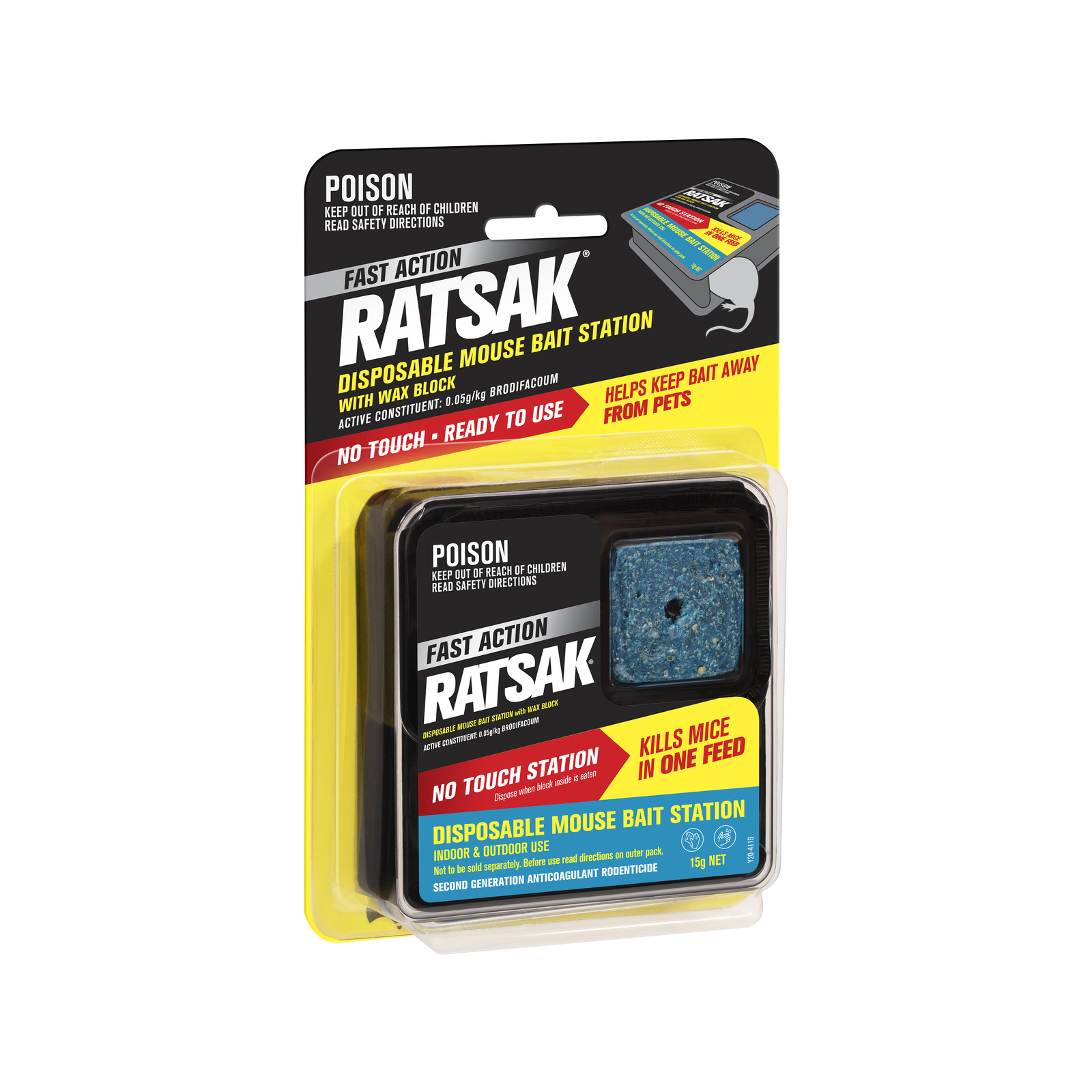 RATSAK Fast Action Disposable Mouse Bait Station With Wax Block