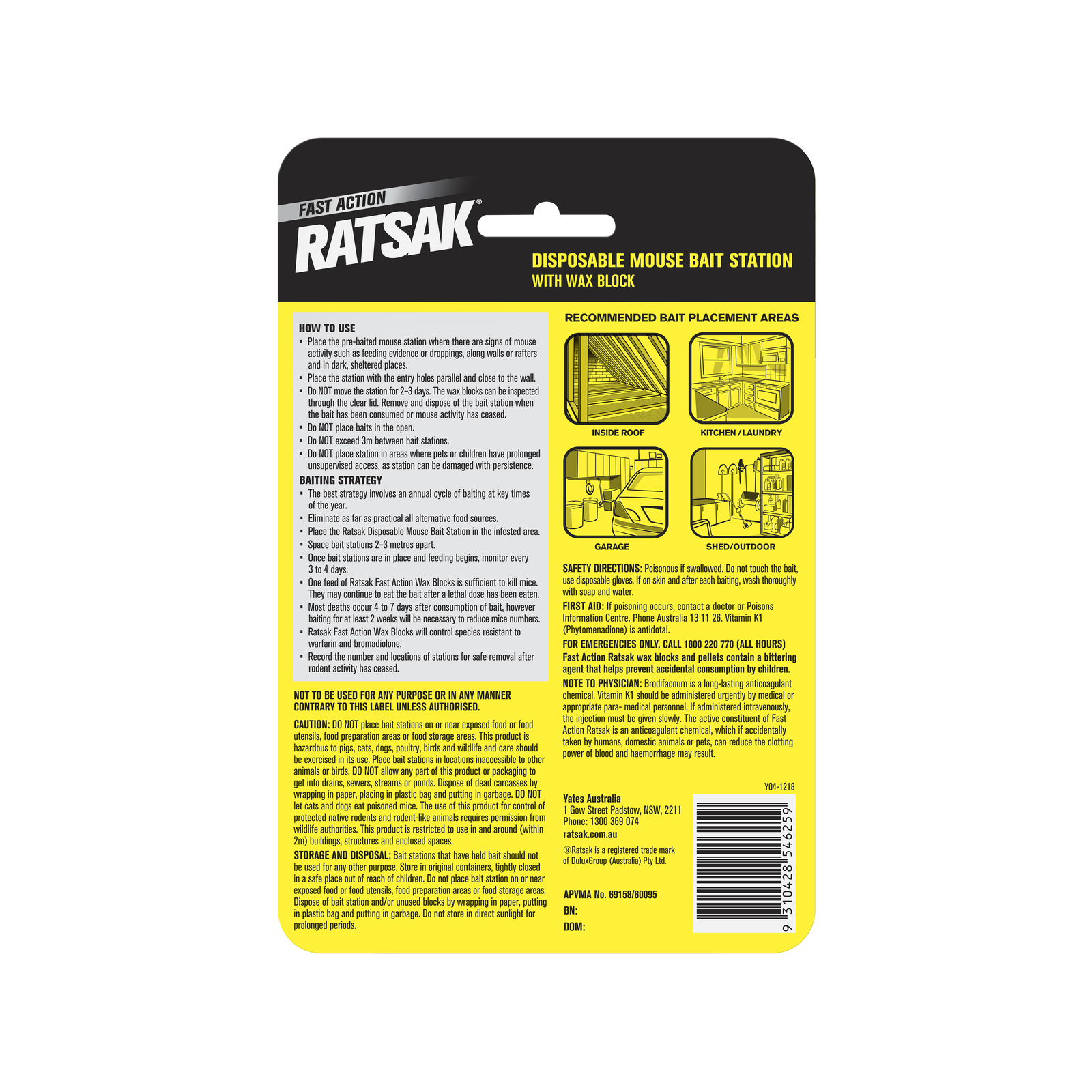 RATSAK Fast Action Disposable Mouse Bait Station With Wax Block 3 RATSAK Fast Action Disposable Mouse Bait Station With Wax Block