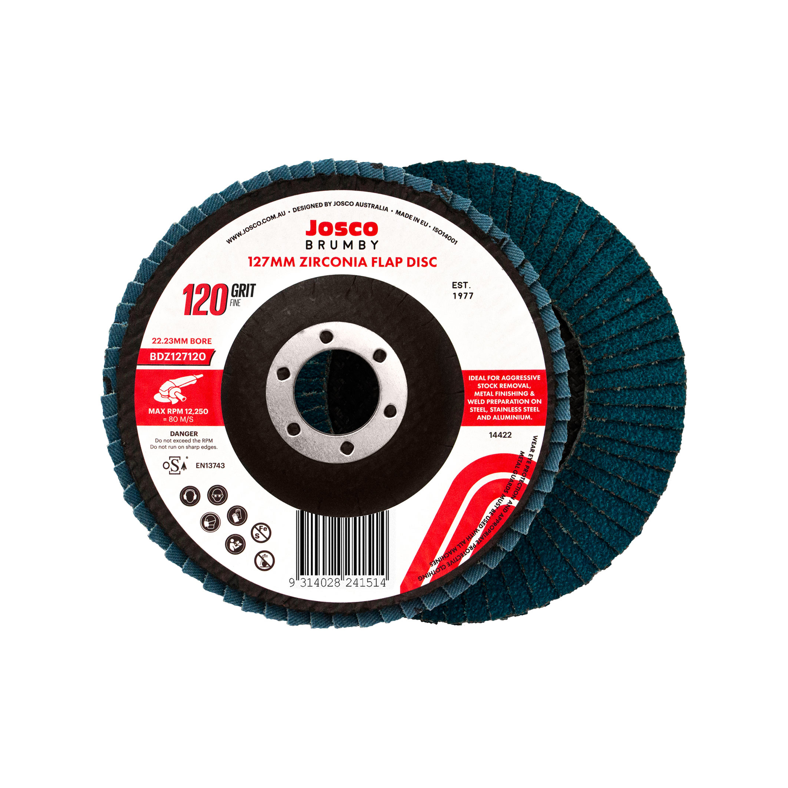 Josco 125mm 120g Extra Fine Abrasive Flap Disc