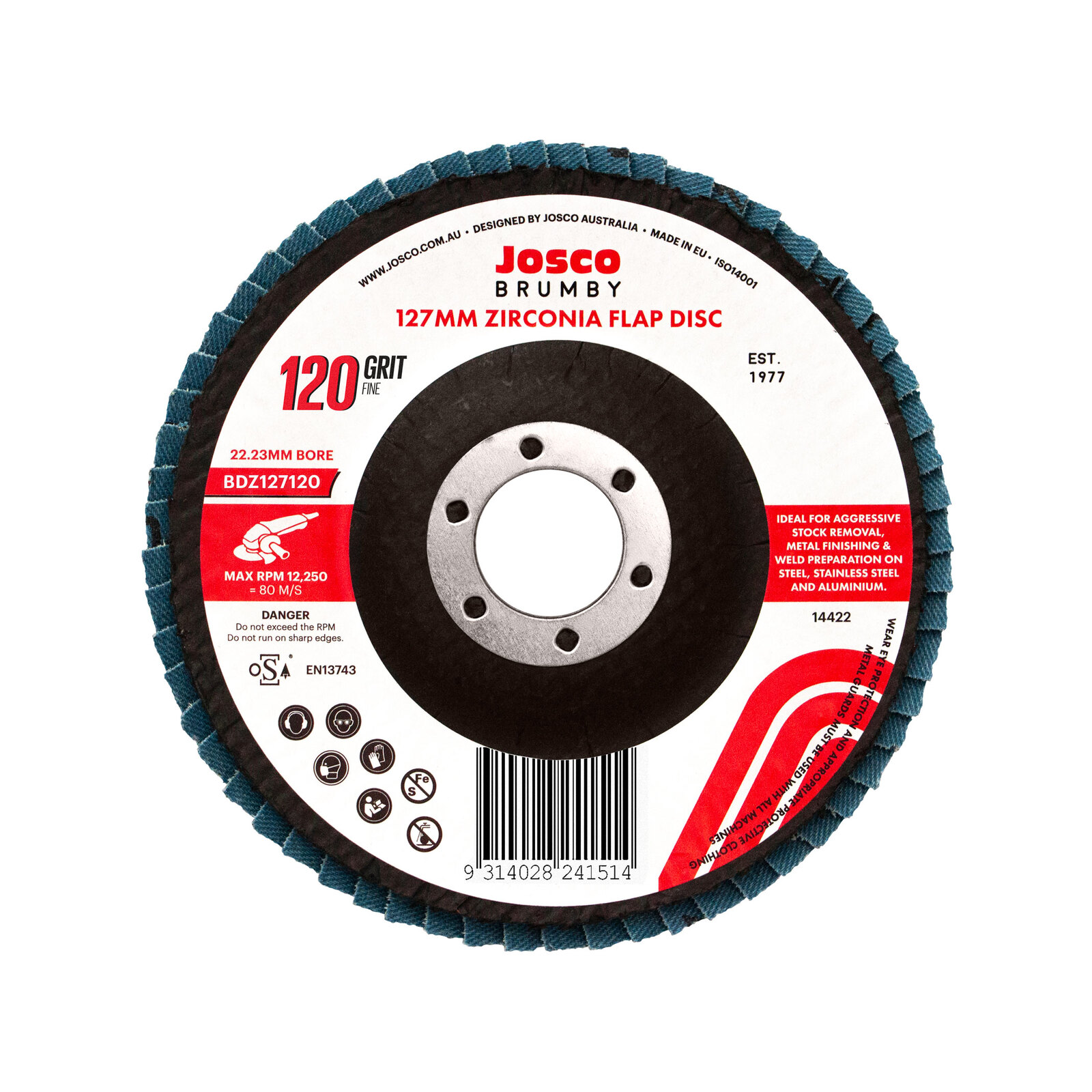 Josco 125mm 120g Extra Fine Abrasive Flap Disc 3 Josco 125mm 120g Extra Fine Abrasive Flap Disc