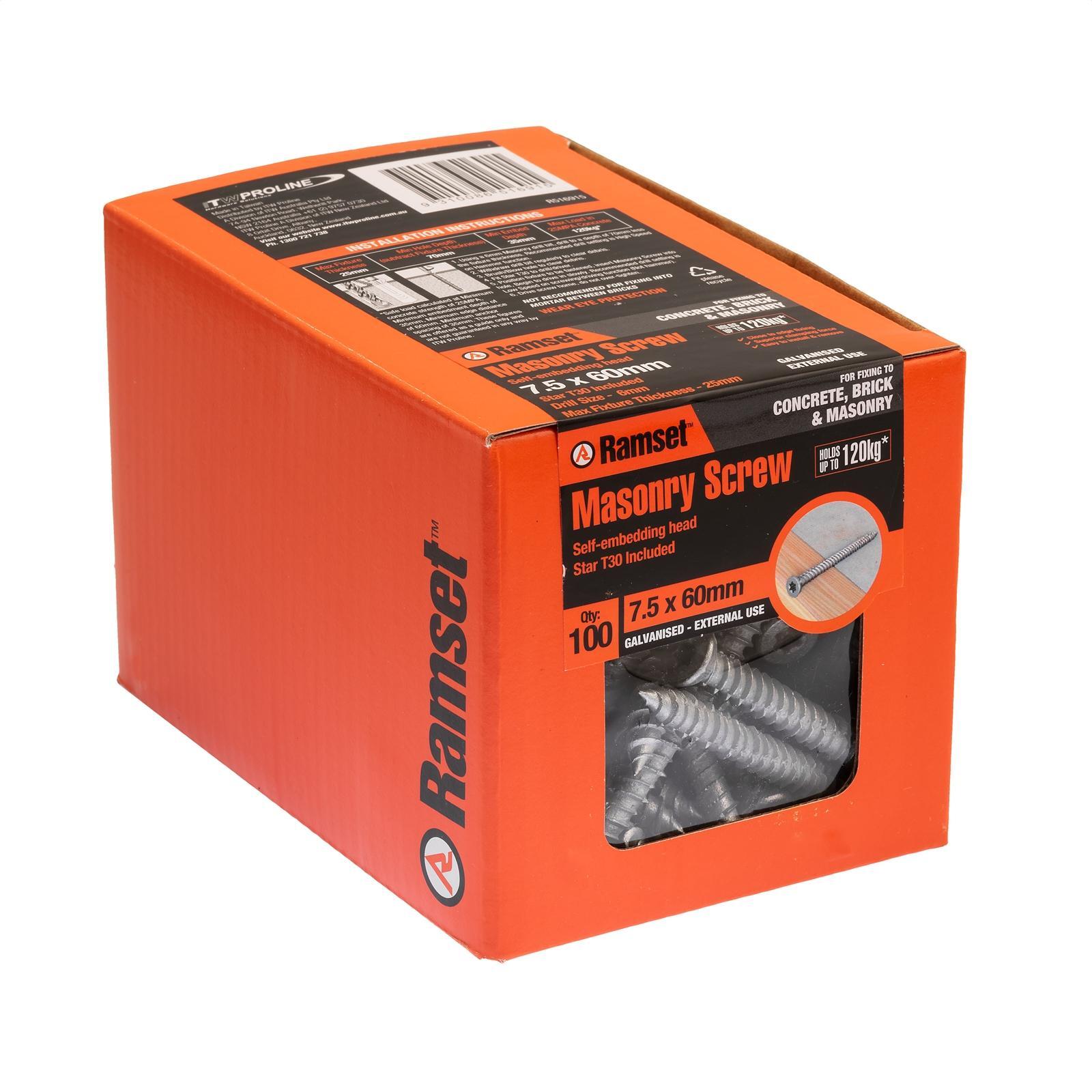 Ramset 7.5 x 60mm Galvanised Masonry Anchor Screw - 100 Box