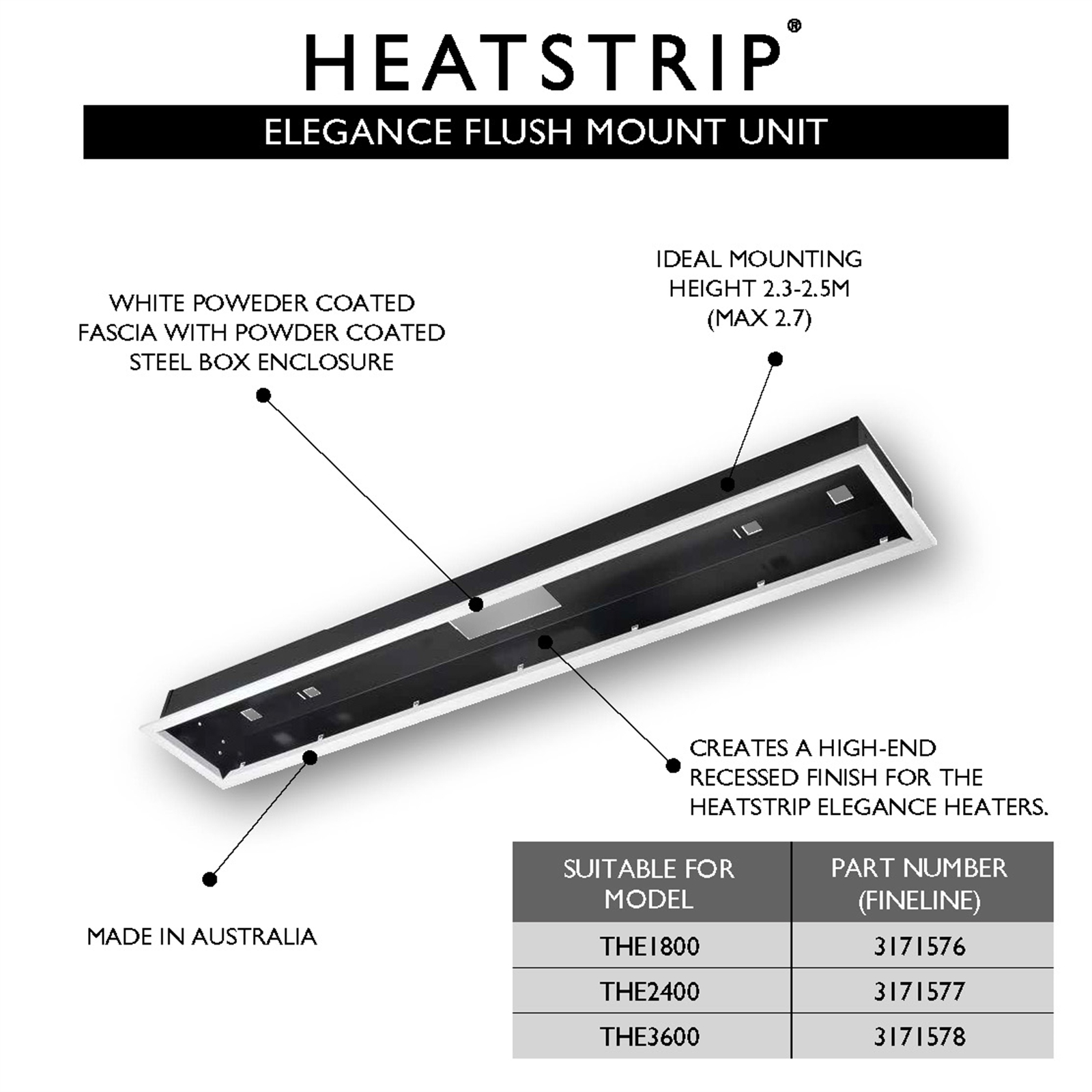 Heatstrip Flush Mount Kit - To Suit Model THE1800 Heater