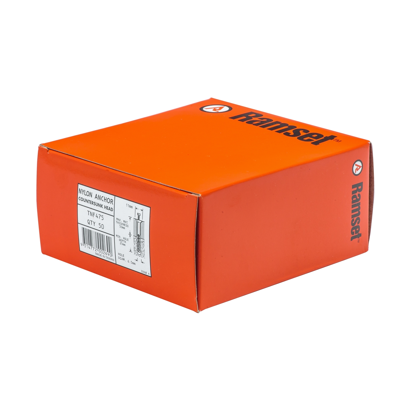 Ramset 6.5 x 75mm Flat Head Nylon Anchor - 50 Pack