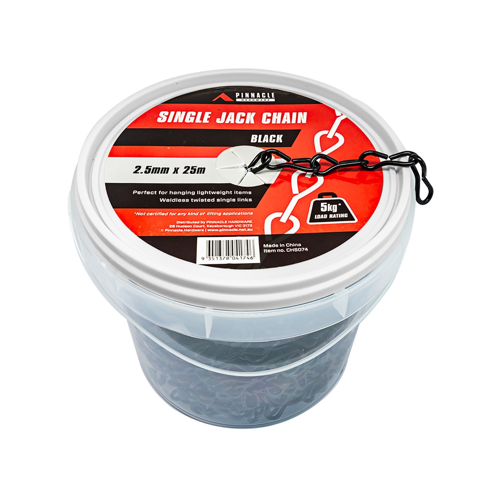 Pinnacle 2.5mm x 25m Black Single Jack Chain - Bulk Tub