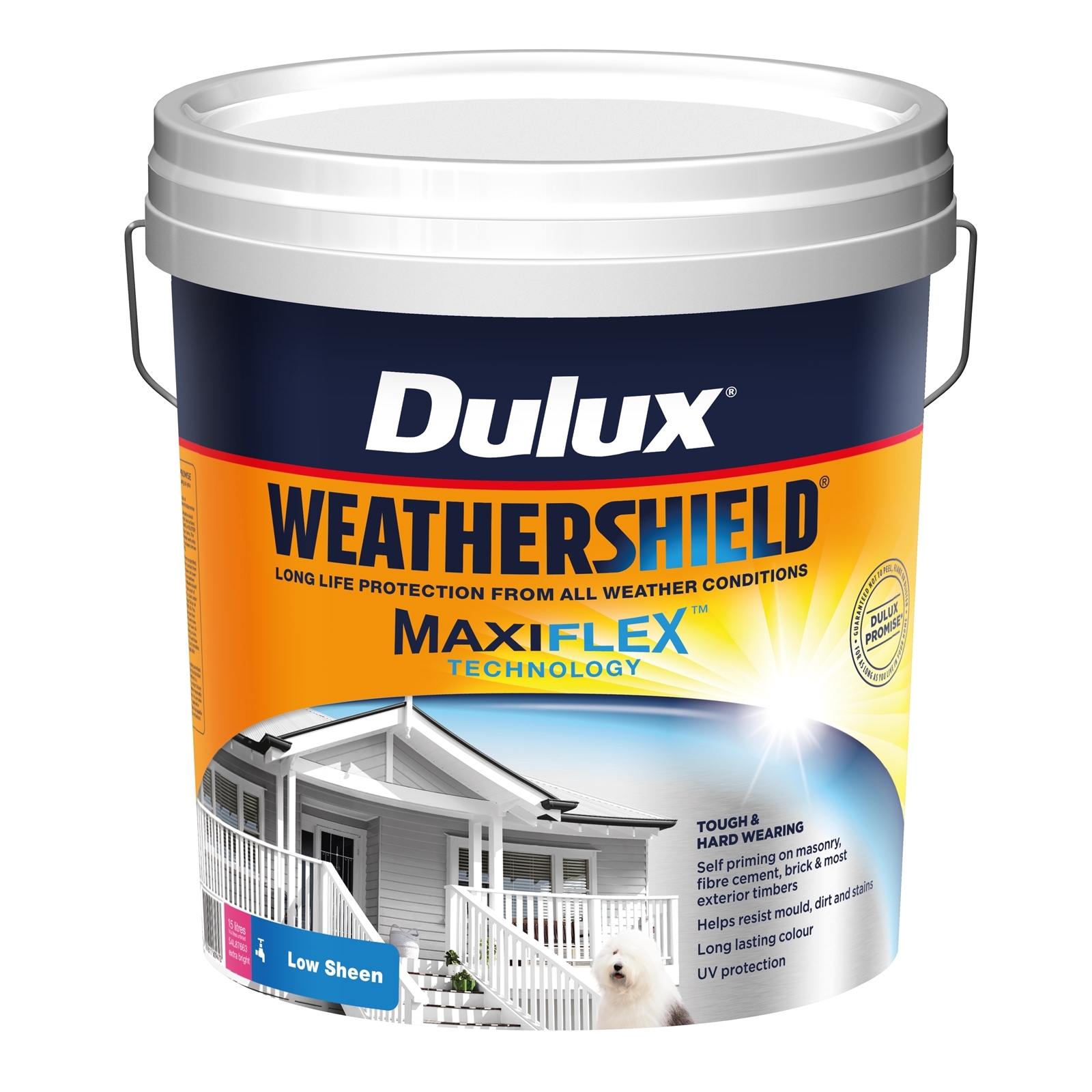 Dulux 15L Extra Bright Low Sheen Weathershield Exterior Paint