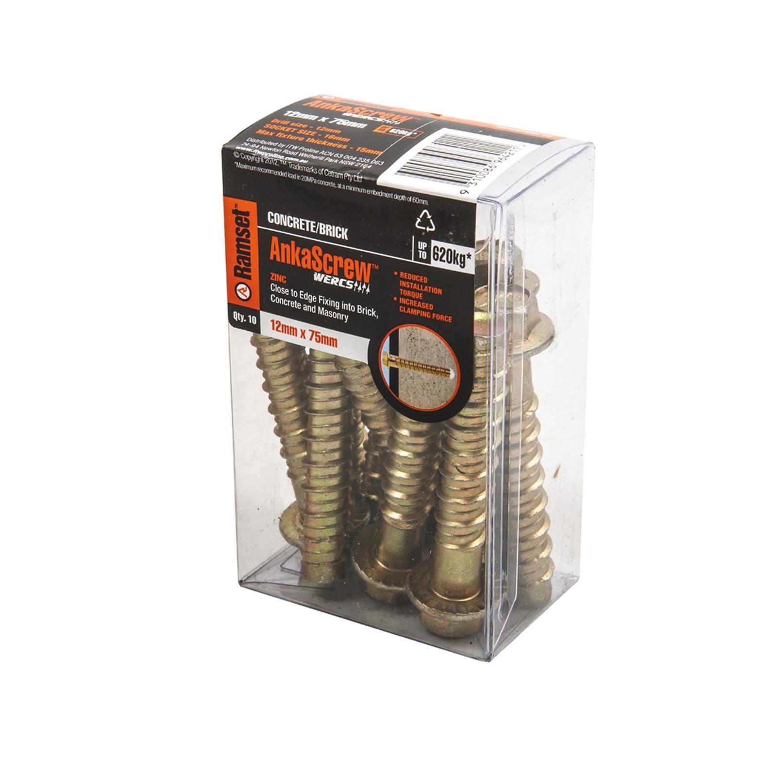 Ramset 12 x 75mm Zinc AnkaScrew Masonry Anchor - 10 Pack