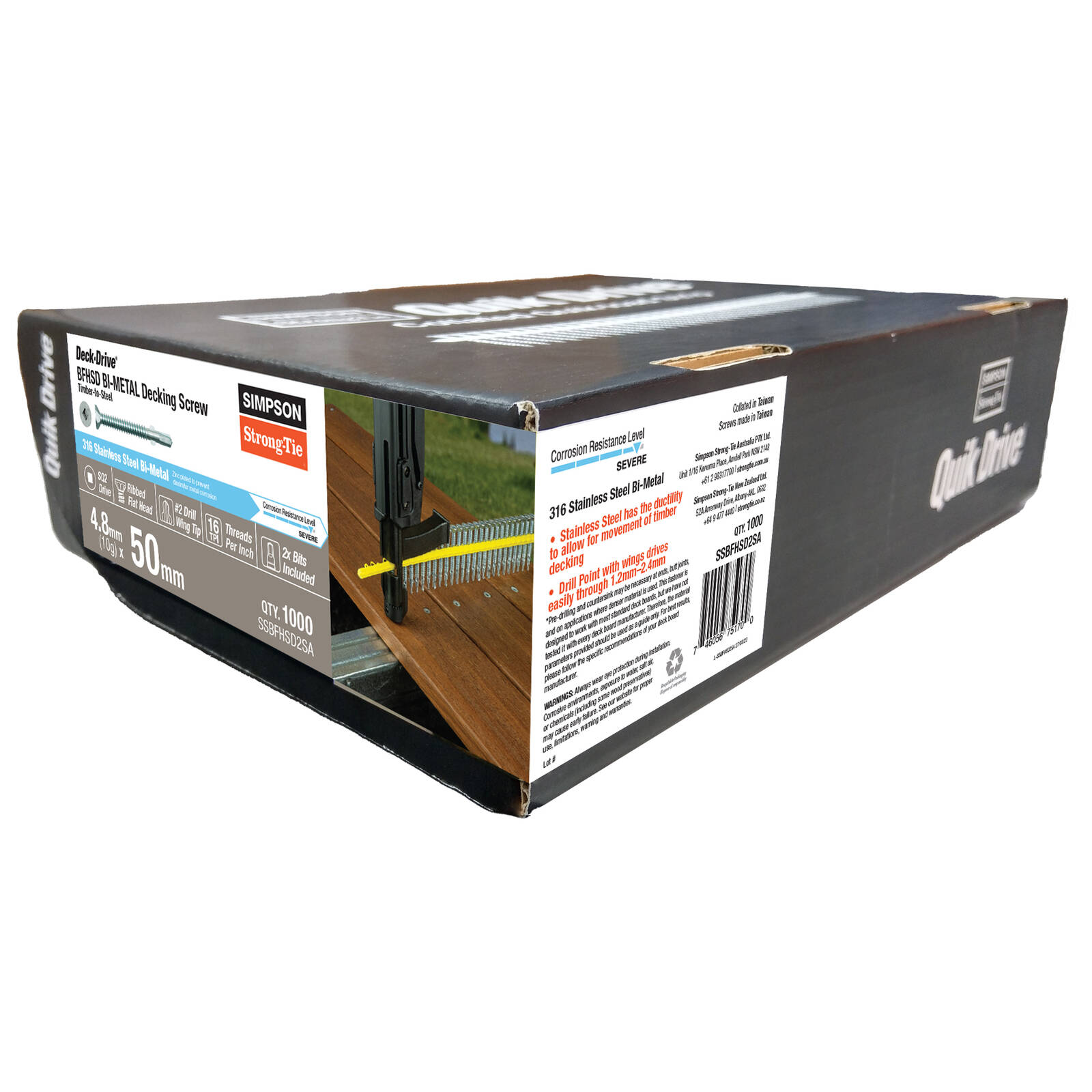 Simpson Strong-Tie 10G x 50mm Quik Drive Bi-Metal Hardwood To Steel Decking Collated Screws - 1000 Pack 4 Simpson Strong-Tie 10G x 50mm Quik Drive Bi-Metal Hardwood To Steel Decking Collated Screws - 1000 Pack