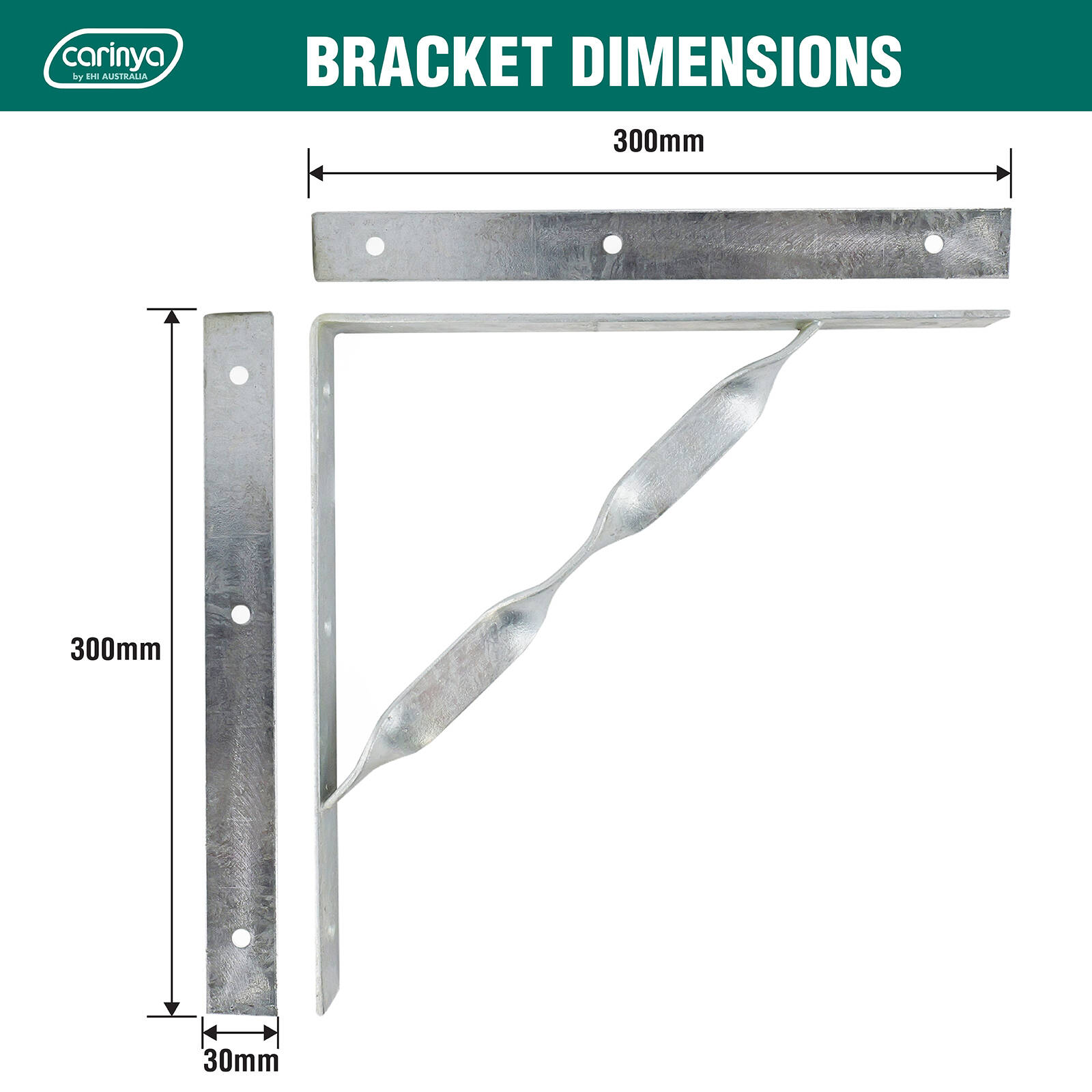 Carinya 300 x 300mm Galvanised Heavy Duty Twisted Stay Bracket 5 Carinya 300 x 300mm Galvanised Heavy Duty Twisted Stay Bracket