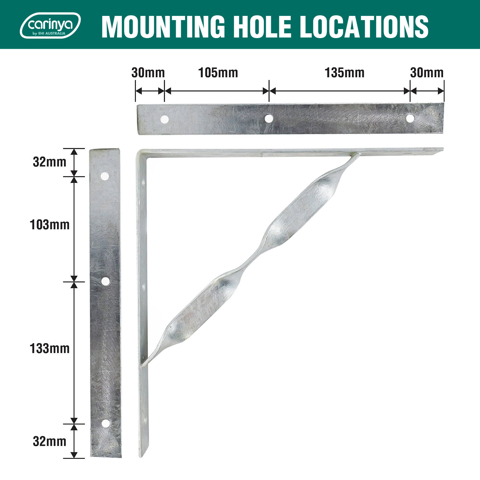 Carinya 300 x 300mm Galvanised Heavy Duty Twisted Stay Bracket 6 Carinya 300 x 300mm Galvanised Heavy Duty Twisted Stay Bracket