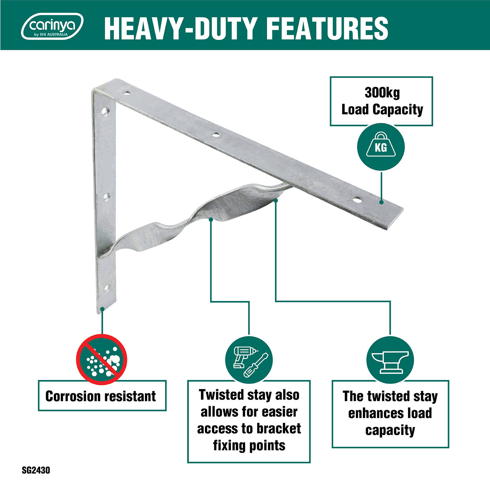 Carinya 300 x 300mm Galvanised Heavy Duty Twisted Stay Bracket 7 Carinya 300 x 300mm Galvanised Heavy Duty Twisted Stay Bracket