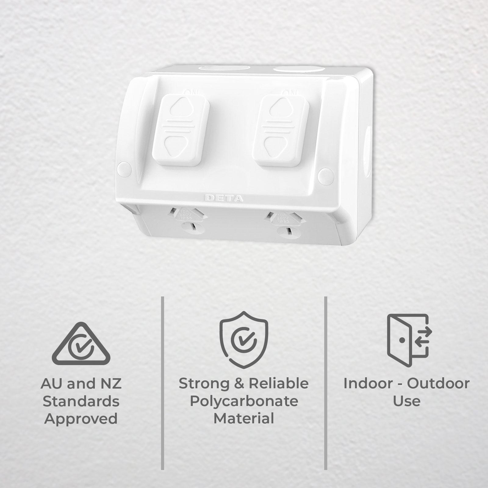 DETA 250V 10 Amp Rhodium Plated Outdoor Double Outlet Powerpoint