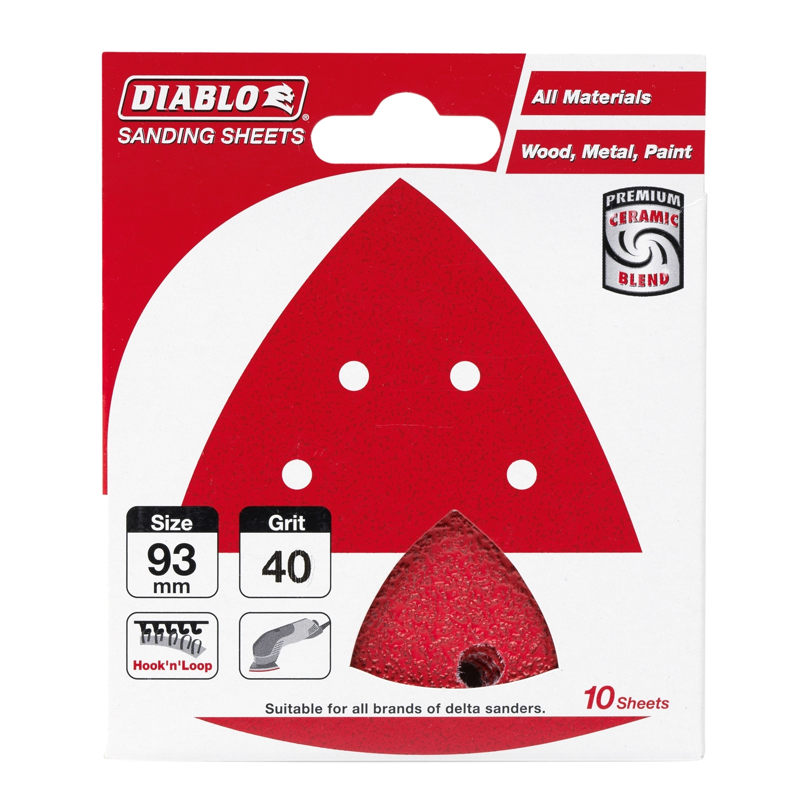Diablo 93 x 93mm 40 Grit Abrasive All Surface Detail Sander Sheets - 10 Pack