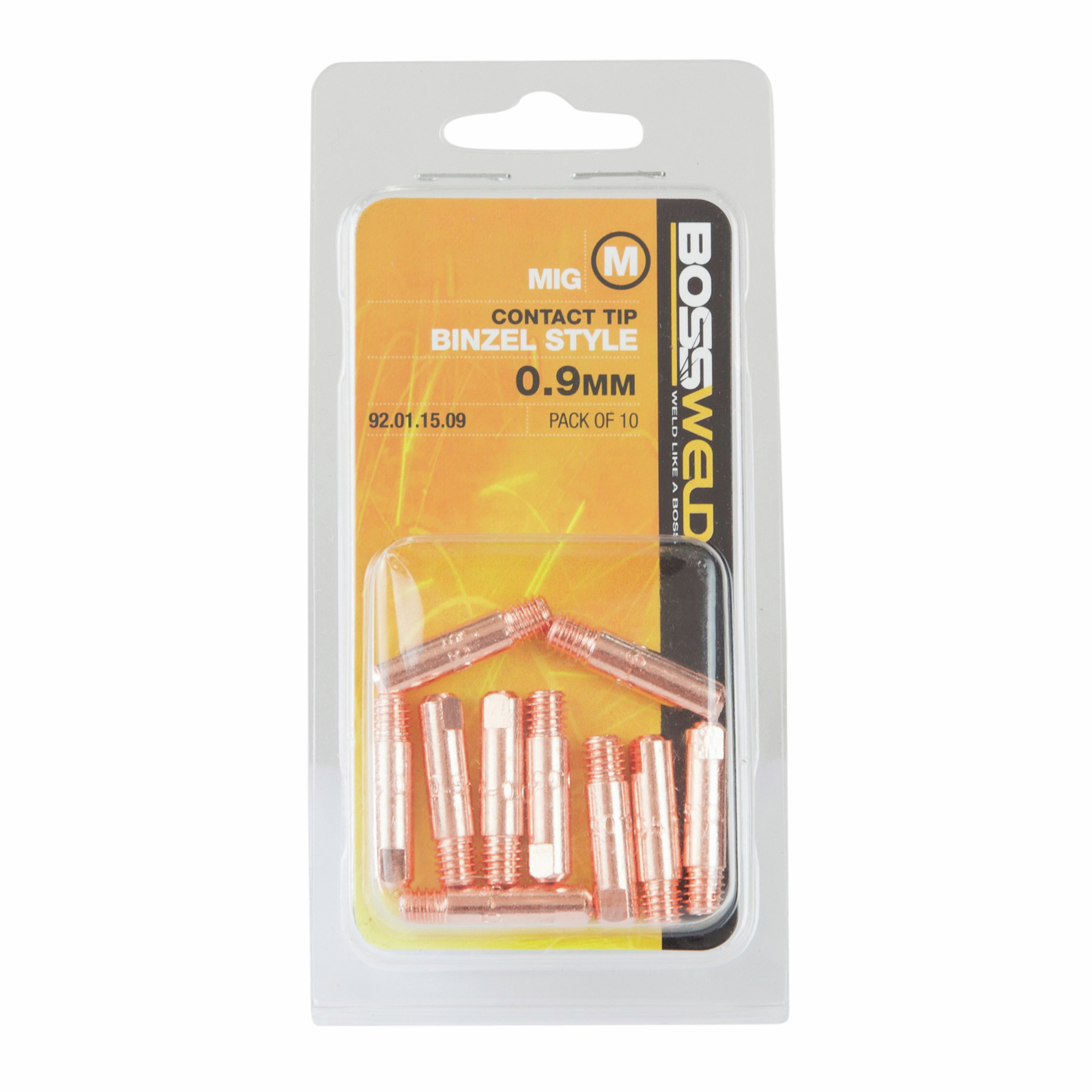 Bossweld 0.9mm Binzel Style M6 Contact Tip - 10 Pack
