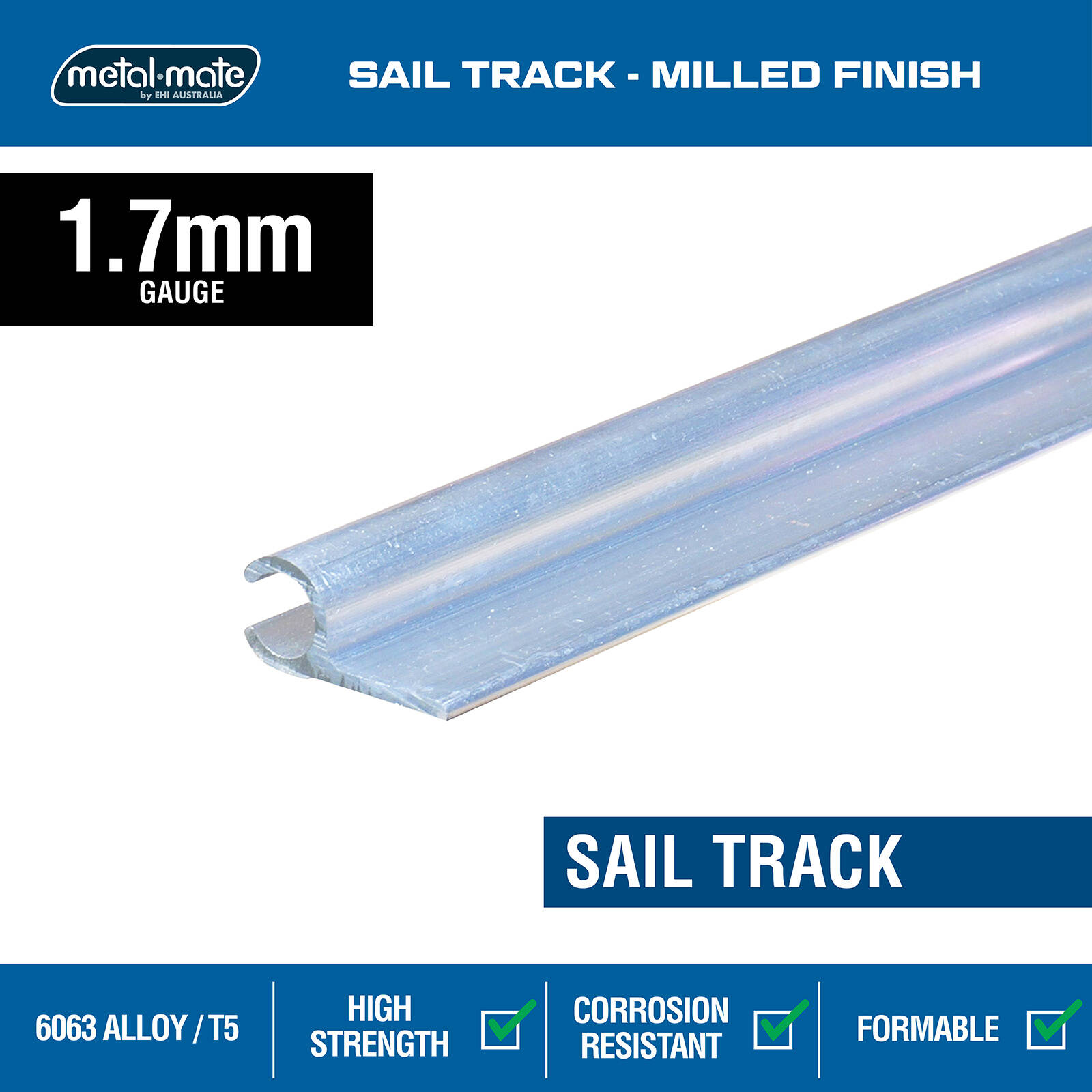 Metal Mate 27.95 x 12.7 x 1.7mm 1m Silver Aluminium Section Sail Track 3 Metal Mate 27.95 x 12.7 x 1.7mm 1m Silver Aluminium Section Sail Track