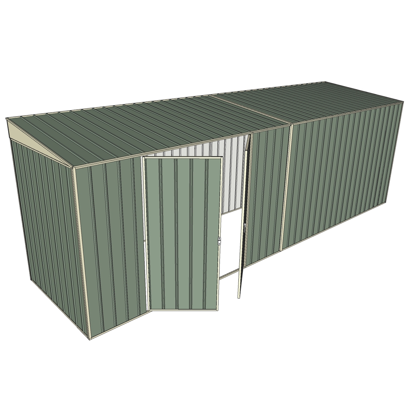 Build-a-Shed 1.5 x 6 x 2m Skillion Double Hinged Side Doors Shed - Green