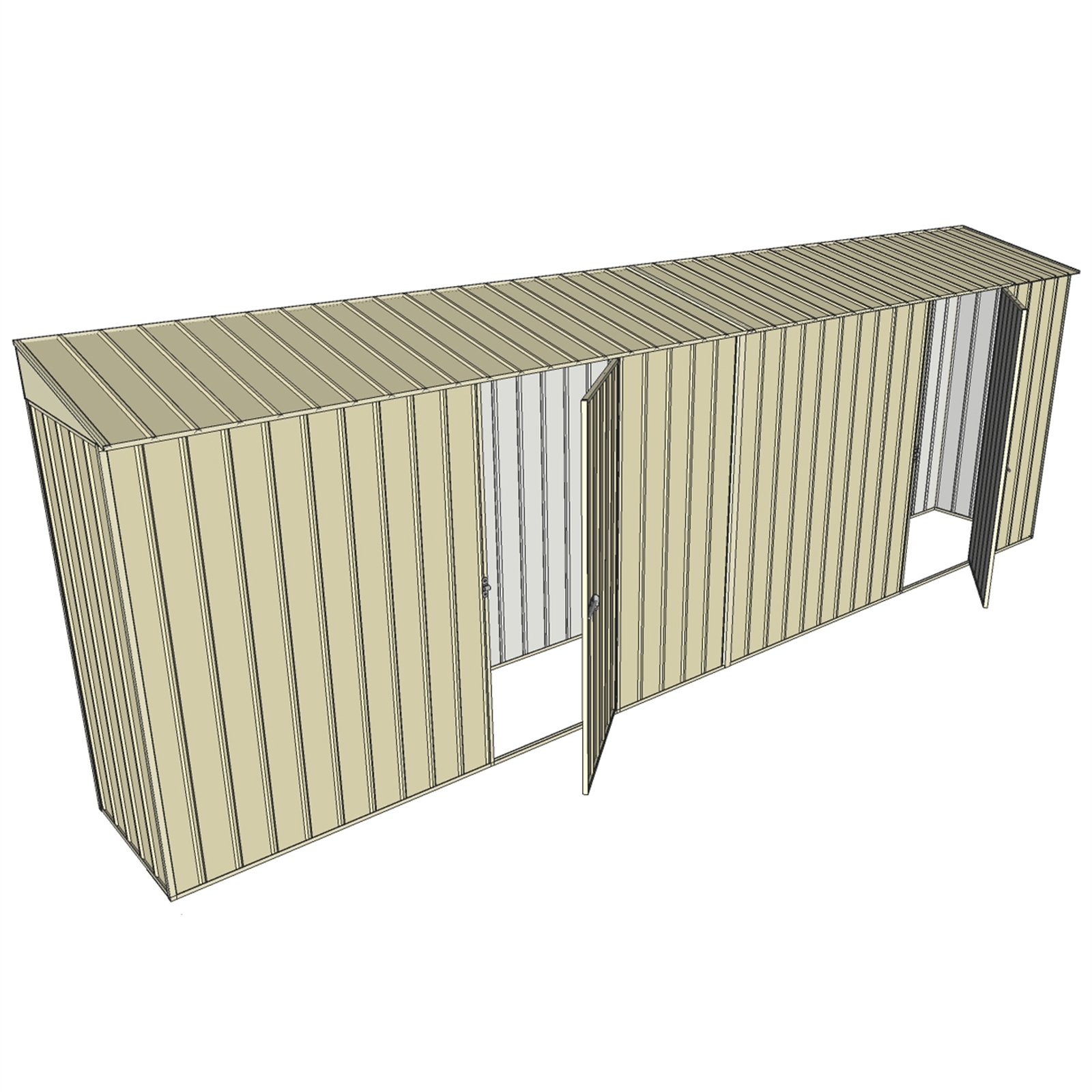 Build-a-Shed 0.8 x 6 x 2m Skillion Shed with Dual Single Hinged Side Doors - Cream