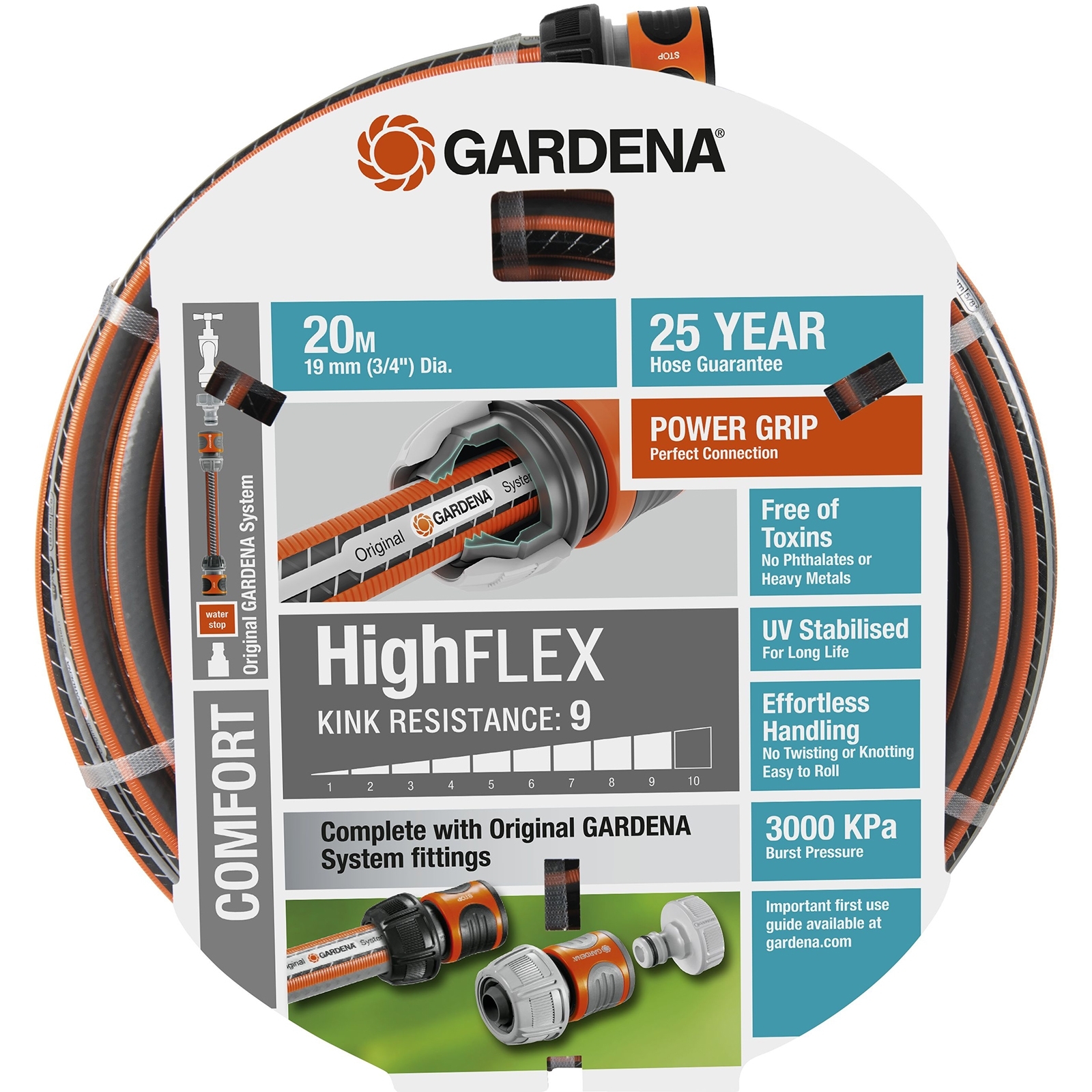 GARDENA 19mm x 20m HighFLEX Fitted Garden Hose