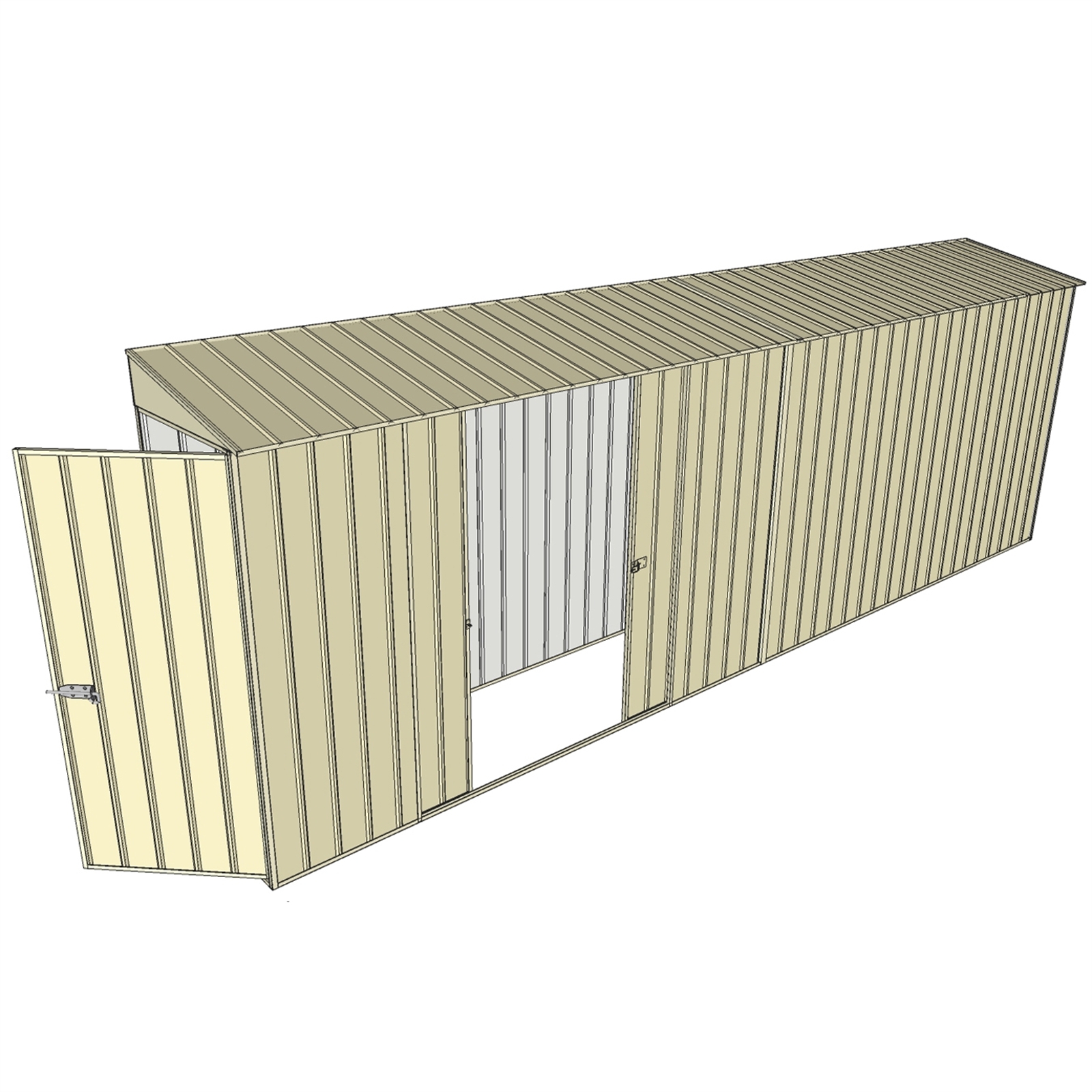 Build-a-Shed 0.8 x 6 x 2m Hinged Door Tunnel Shed with Double Sliding Side Doors - Cream
