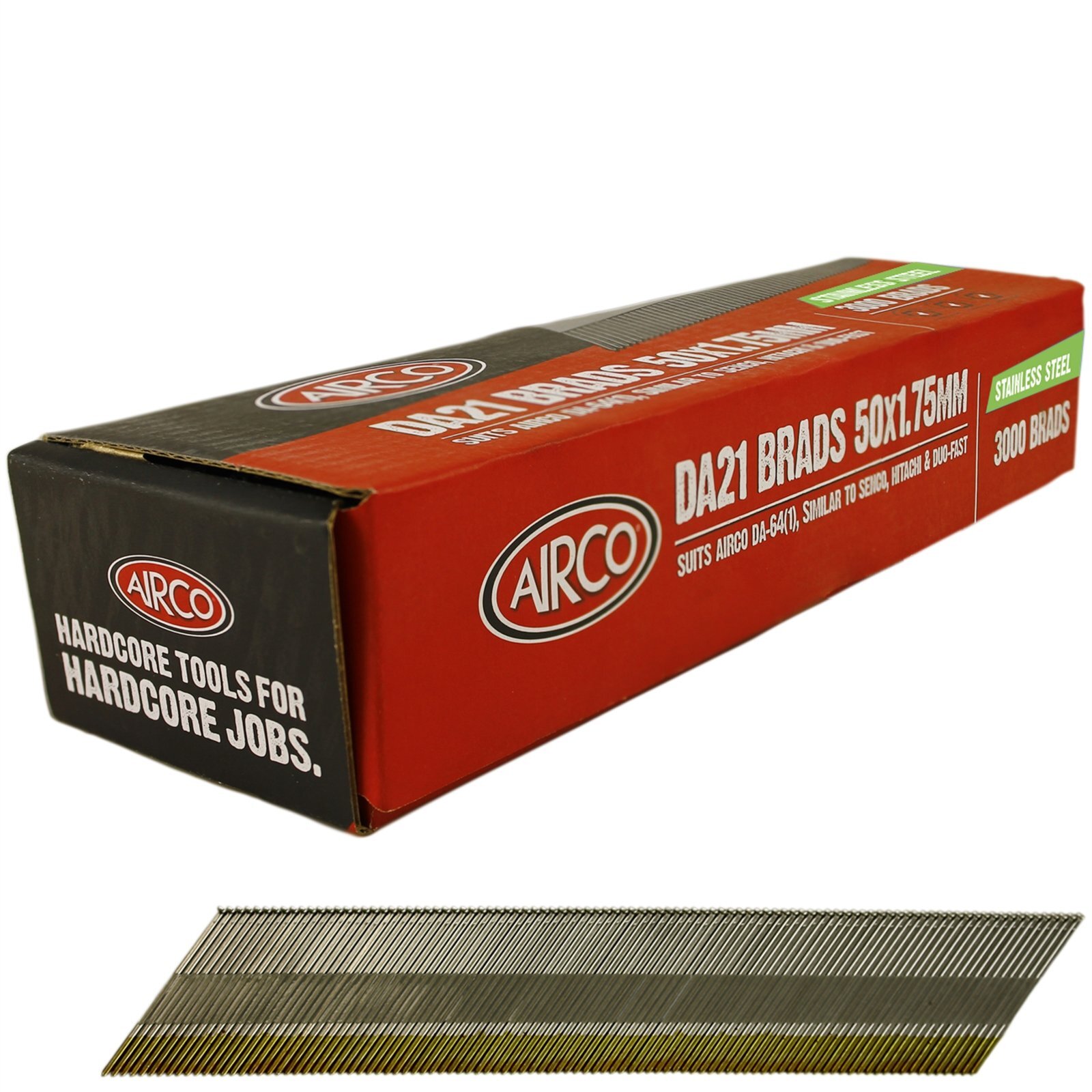 Airco 50 x 1.75mm Stainless Steel Collated DA Brad Nails - 1000 Pack
