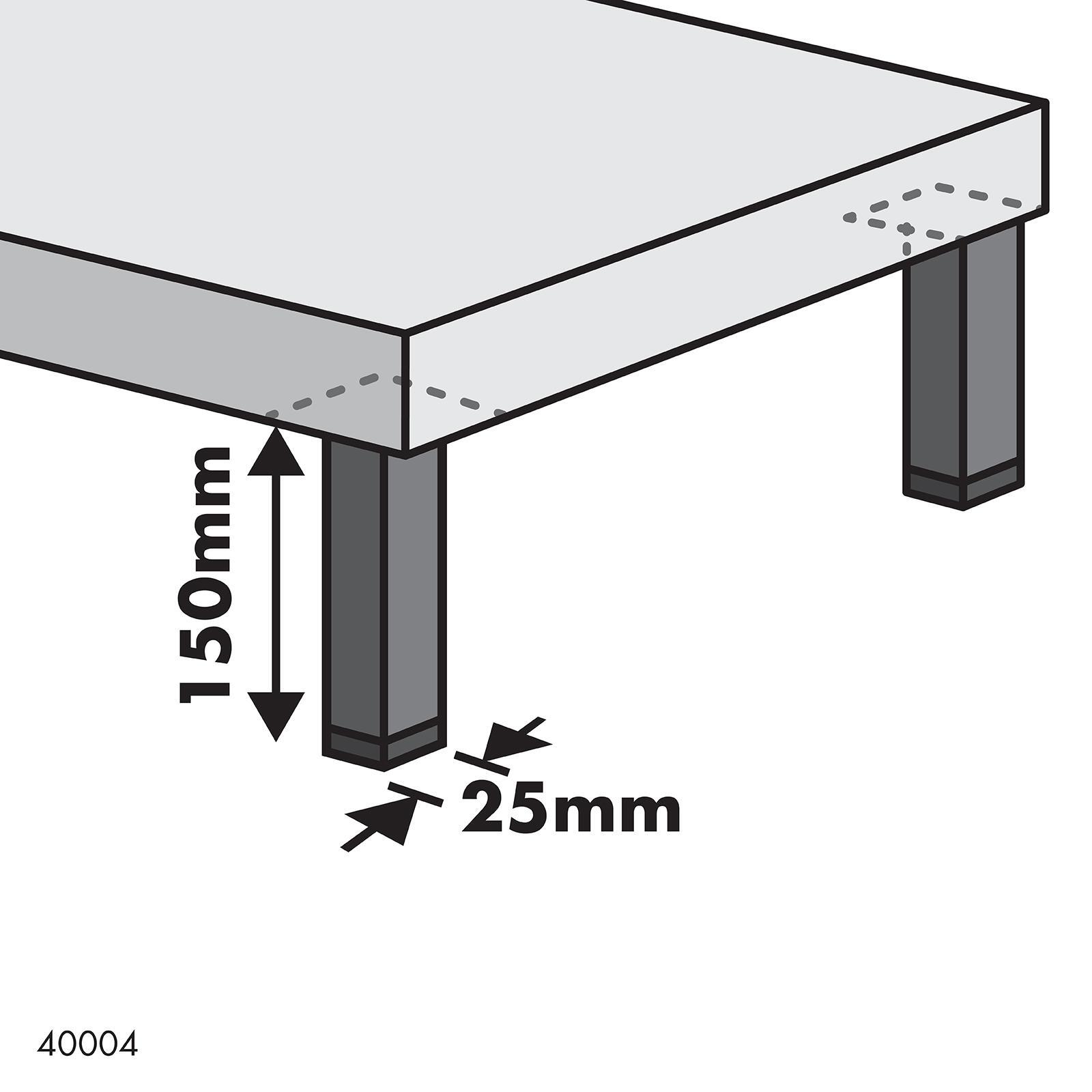 Adoored 25 x 25 x 150mm Black Square Tube Furniture Leg