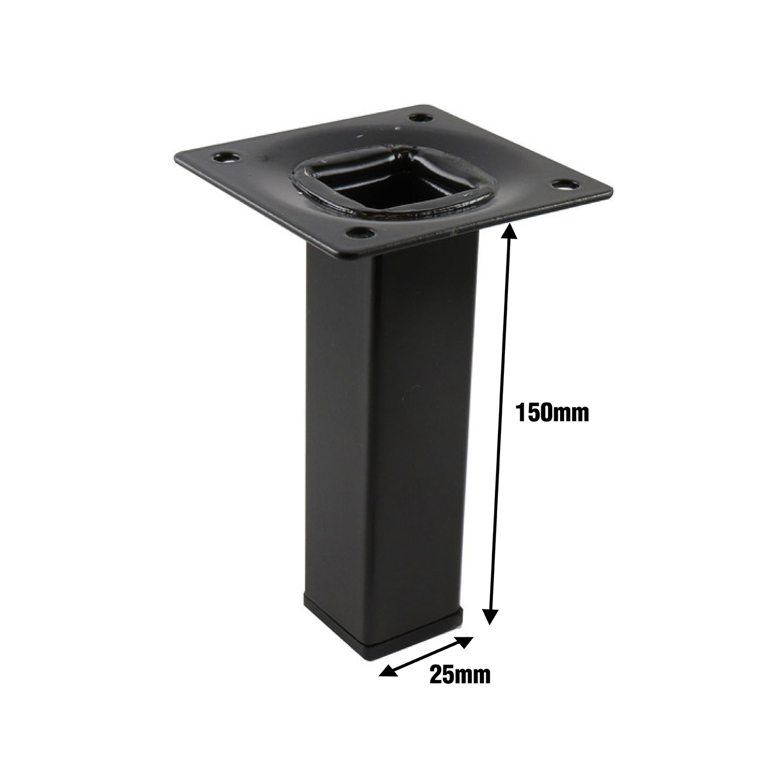 Adoored 25 x 25 x 150mm Black Square Tube Furniture Leg