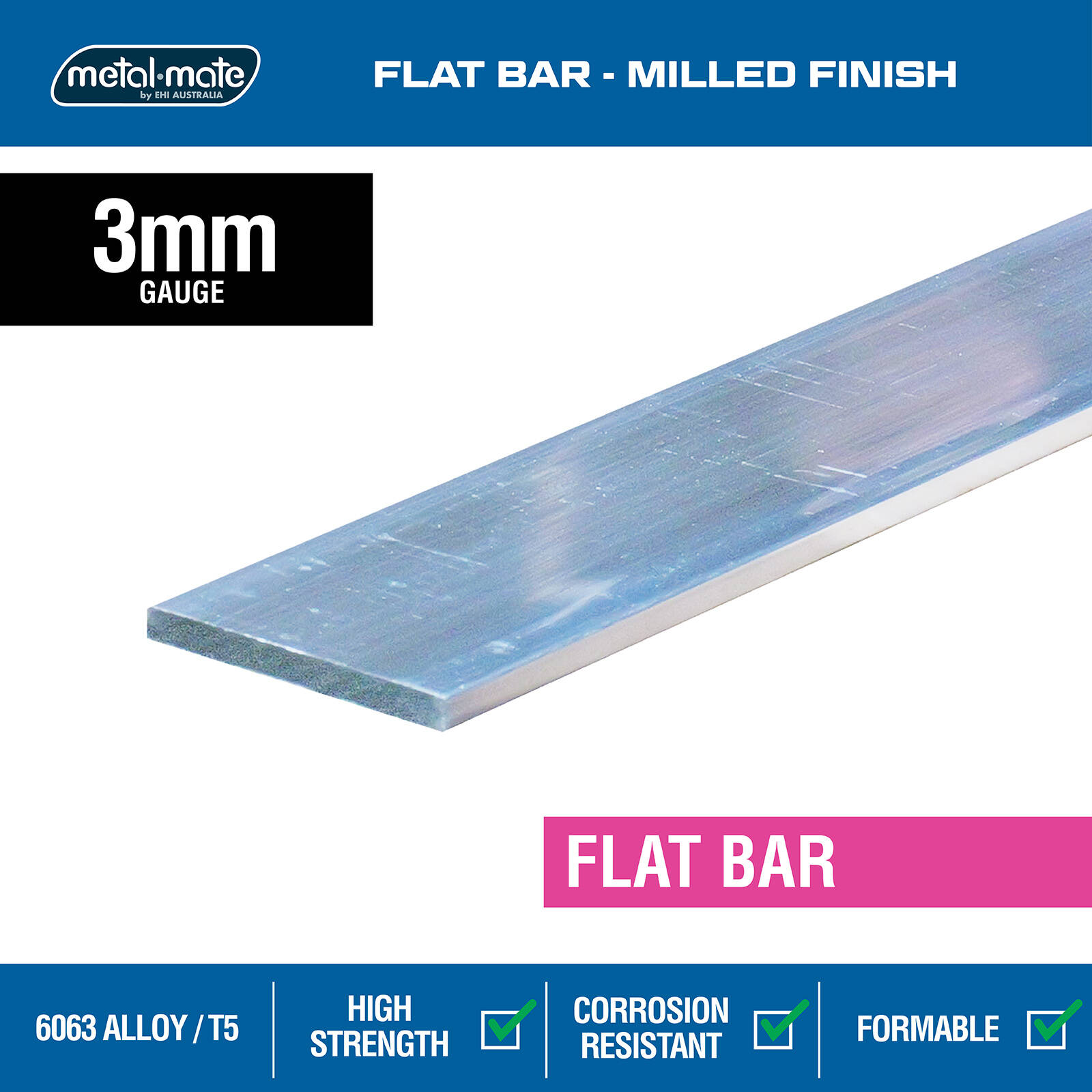 Metal Mate 32 x 3mm 3m Silver Aluminium Flat Bar