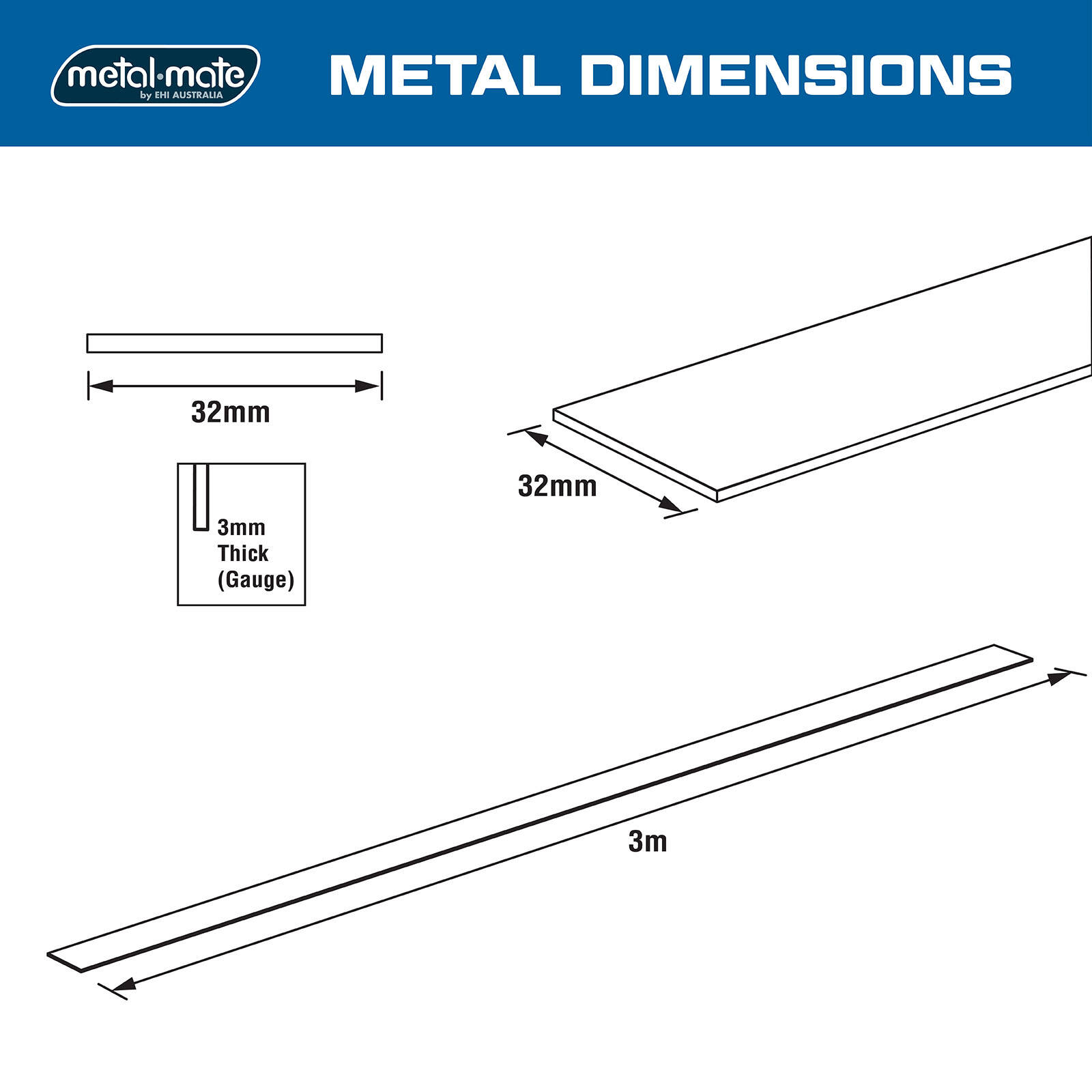 Metal Mate 32 x 3mm 3m Silver Aluminium Flat Bar
